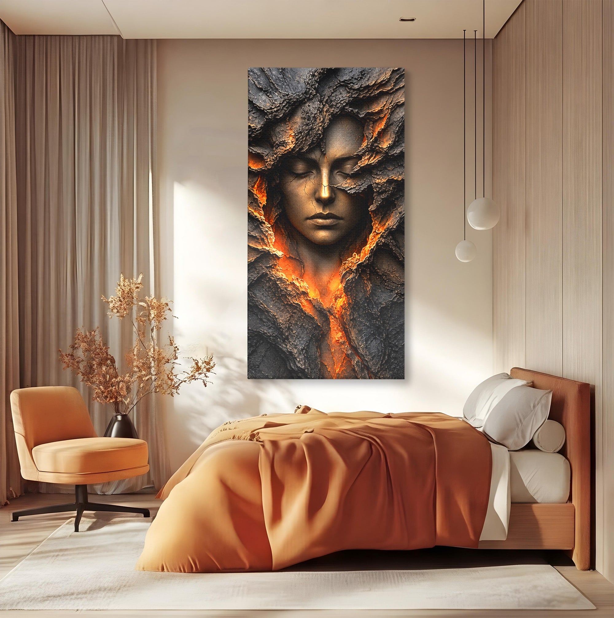 Tablou Canvas Premium LuxCanva® U1070, Femeie Renascuta Din Lava, Renastere, Chip, Femeie, Dormitor, Living, Culori Vibrante
