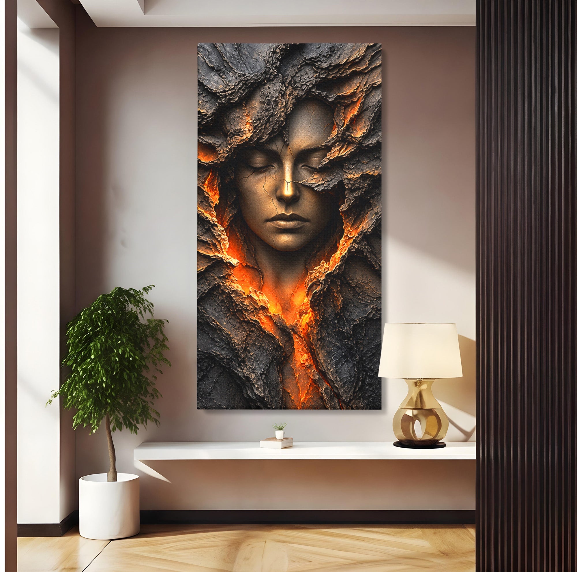Tablou Canvas Premium LuxCanva® U1070, Femeie Renascuta Din Lava, Renastere, Chip, Femeie, Dormitor, Living, Culori Vibrante