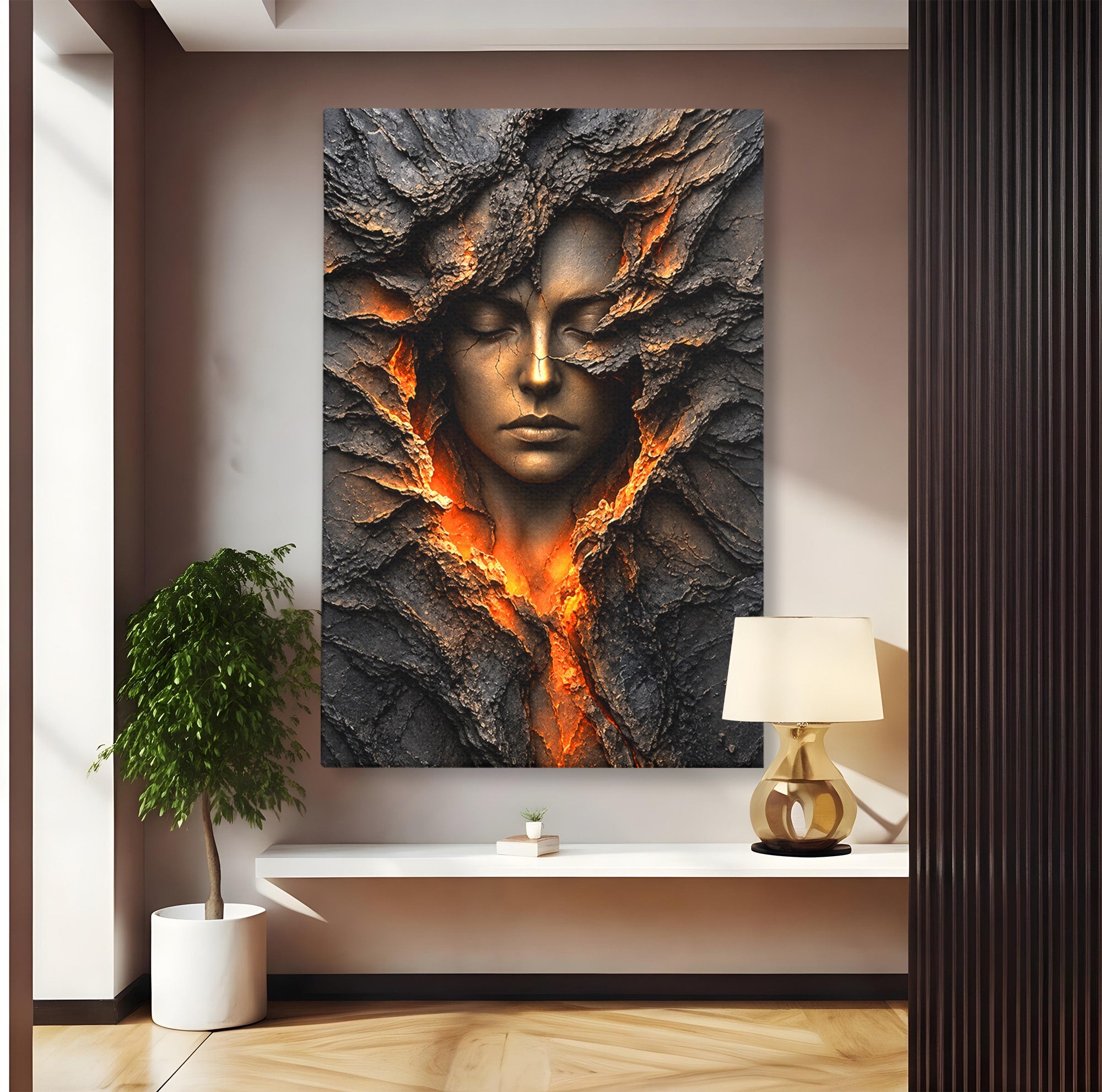 Tablou Canvas Premium LuxCanva® U1070, Femeie Renascuta Din Lava, Renastere, Chip, Femeie, Dormitor, Living, Culori Vibrante