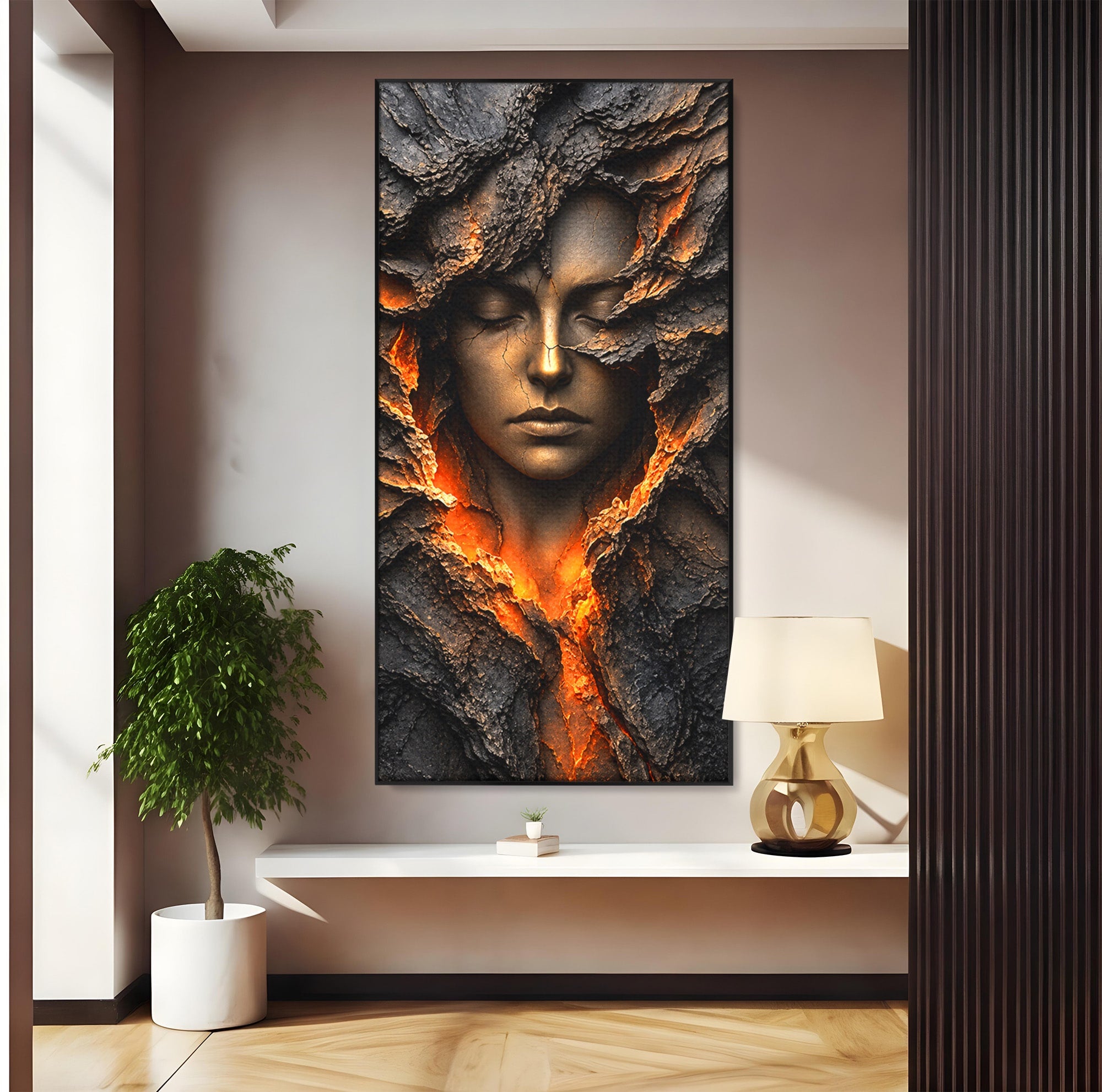 Tablou Canvas Premium LuxCanva® U1070, Femeie Renascuta Din Lava, Renastere, Chip, Femeie, Dormitor, Living, Culori Vibrante