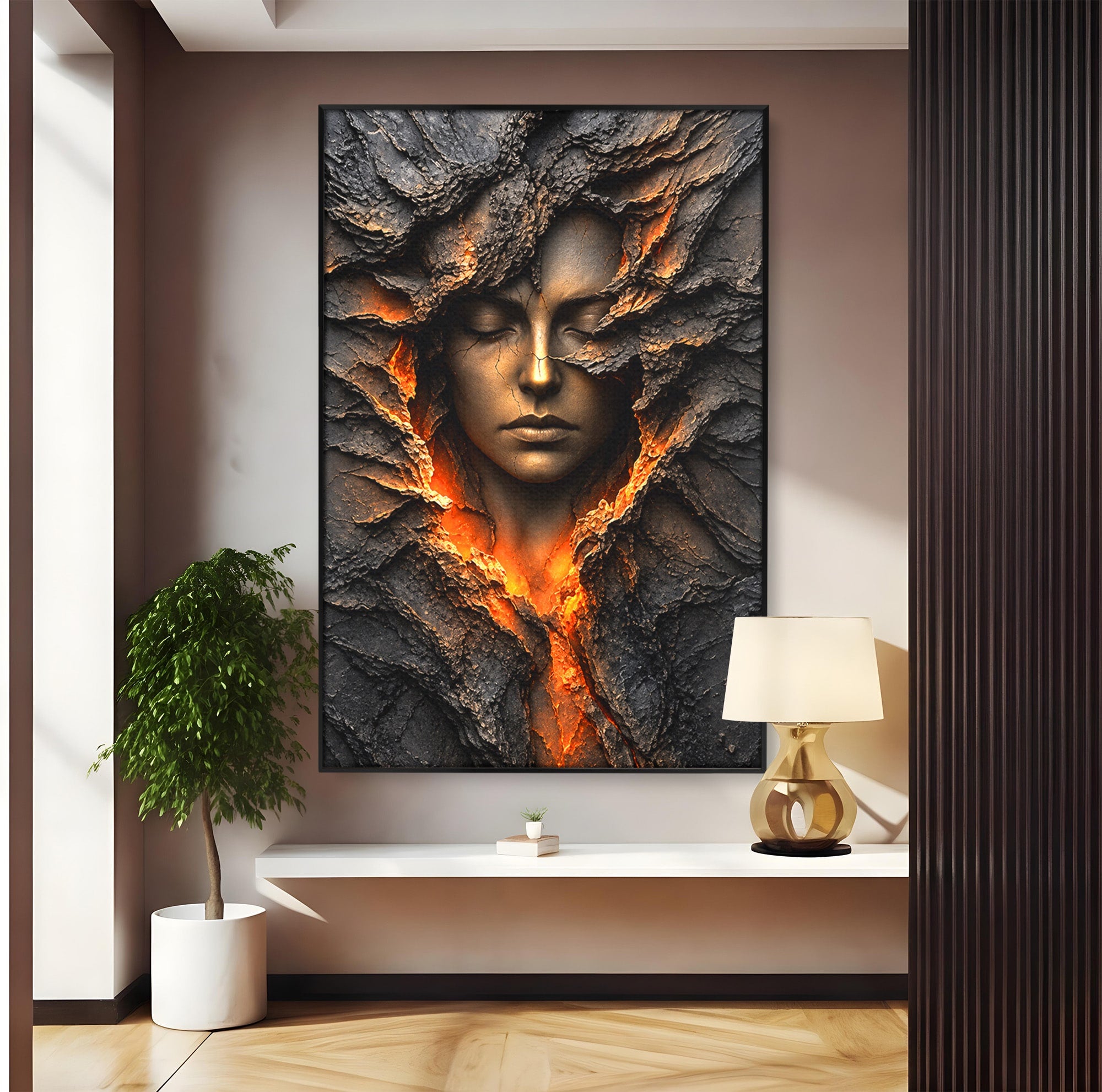 Tablou Canvas Premium LuxCanva® U1070, Femeie Renascuta Din Lava, Renastere, Chip, Femeie, Dormitor, Living, Culori Vibrante
