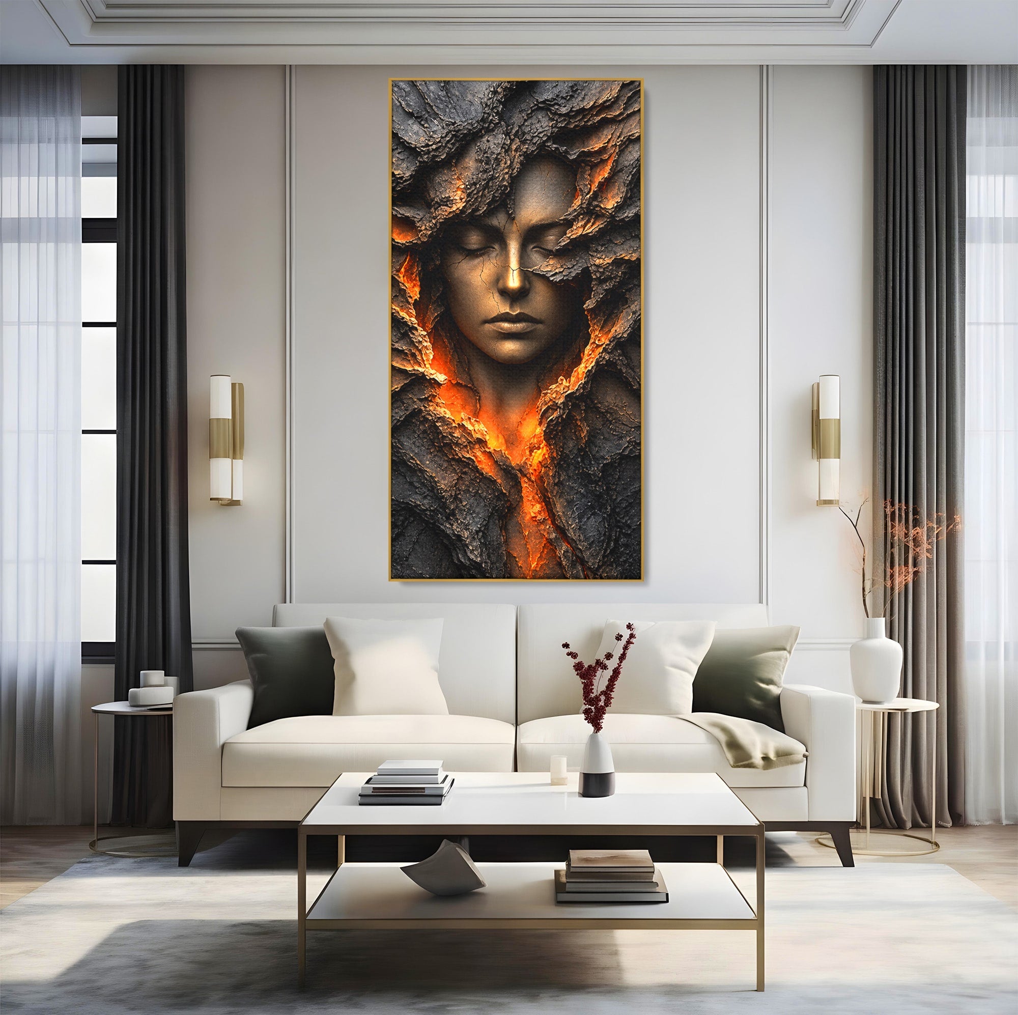 Tablou Canvas Premium LuxCanva® U1070, Femeie Renascuta Din Lava, Renastere, Chip, Femeie, Dormitor, Living, Culori Vibrante