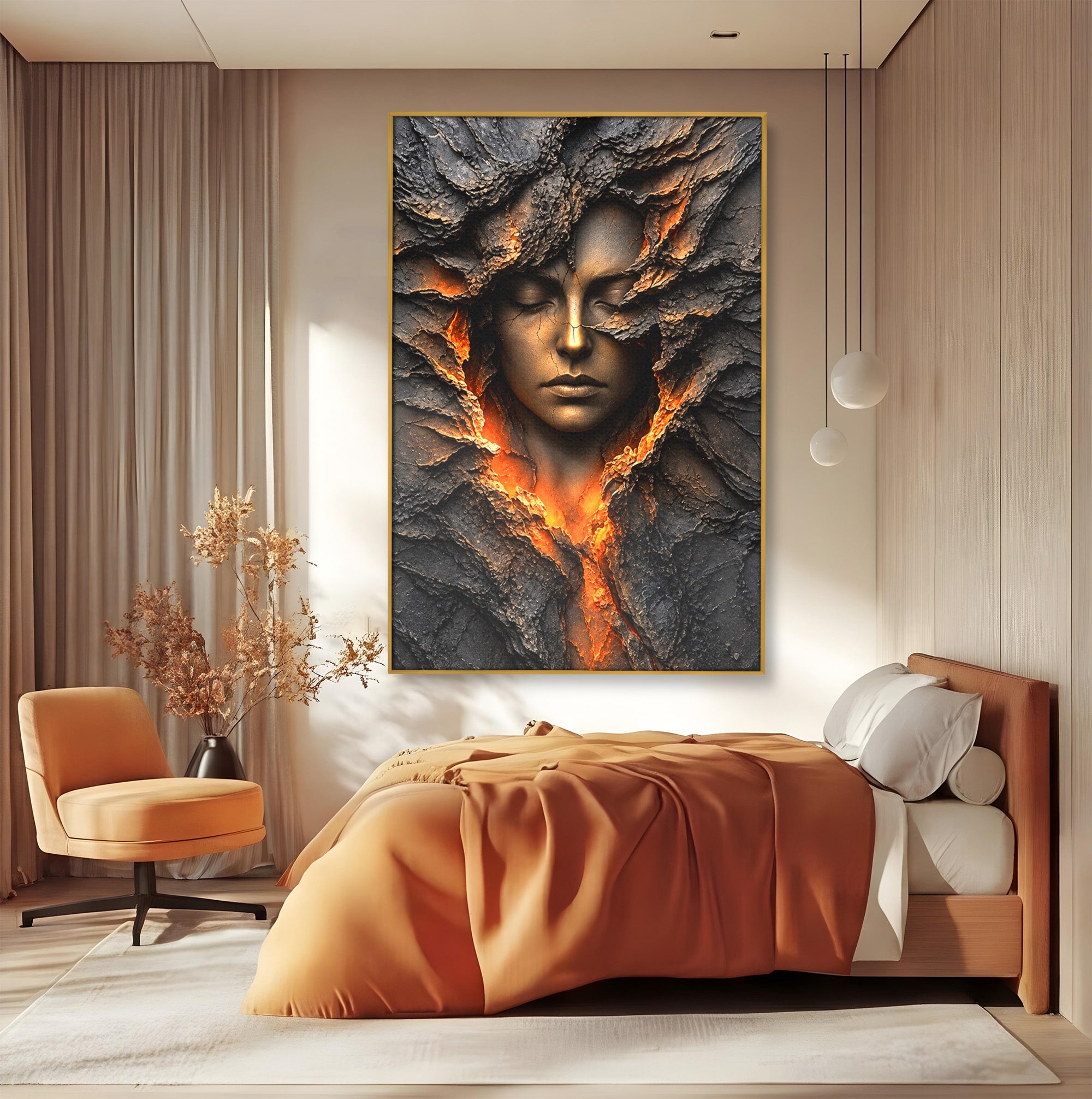Tablou Canvas Premium LuxCanva® U1070, Femeie Renascuta Din Lava, Renastere, Chip, Femeie, Dormitor, Living, Culori Vibrante