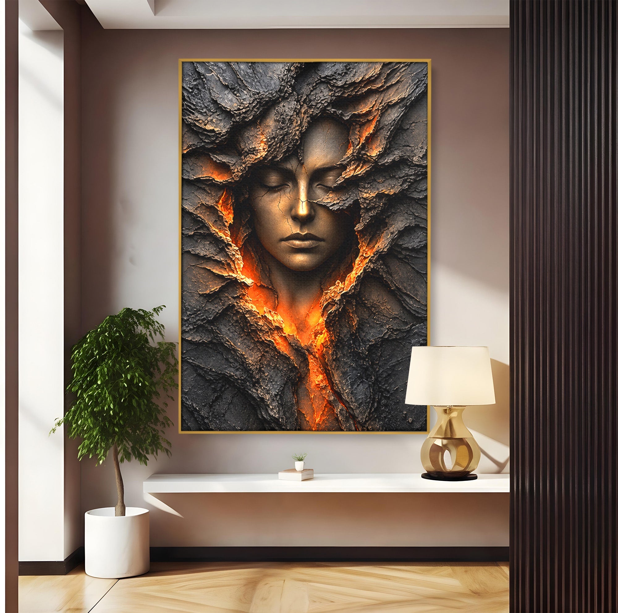 Tablou Canvas Premium LuxCanva® U1070, Femeie Renascuta Din Lava, Renastere, Chip, Femeie, Dormitor, Living, Culori Vibrante
