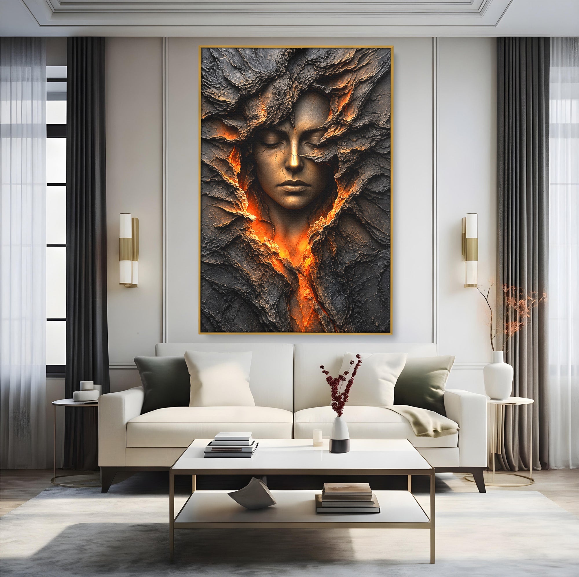 Tablou Canvas Premium LuxCanva® U1070, Femeie Renascuta Din Lava, Renastere, Chip, Femeie, Dormitor, Living, Culori Vibrante
