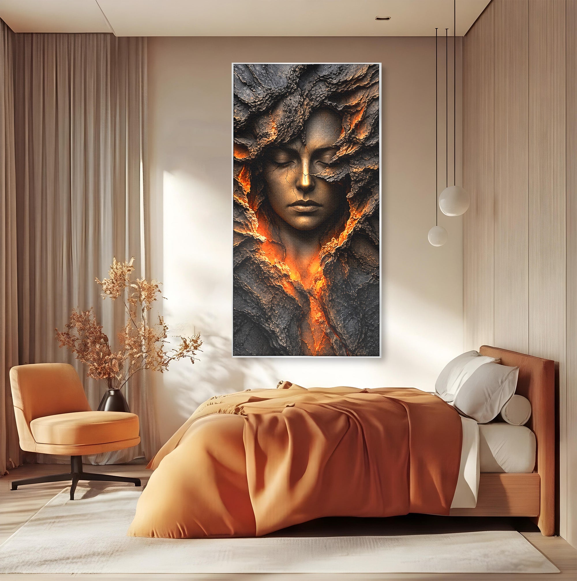 Tablou Canvas Premium LuxCanva® U1070, Femeie Renascuta Din Lava, Renastere, Chip, Femeie, Dormitor, Living, Culori Vibrante