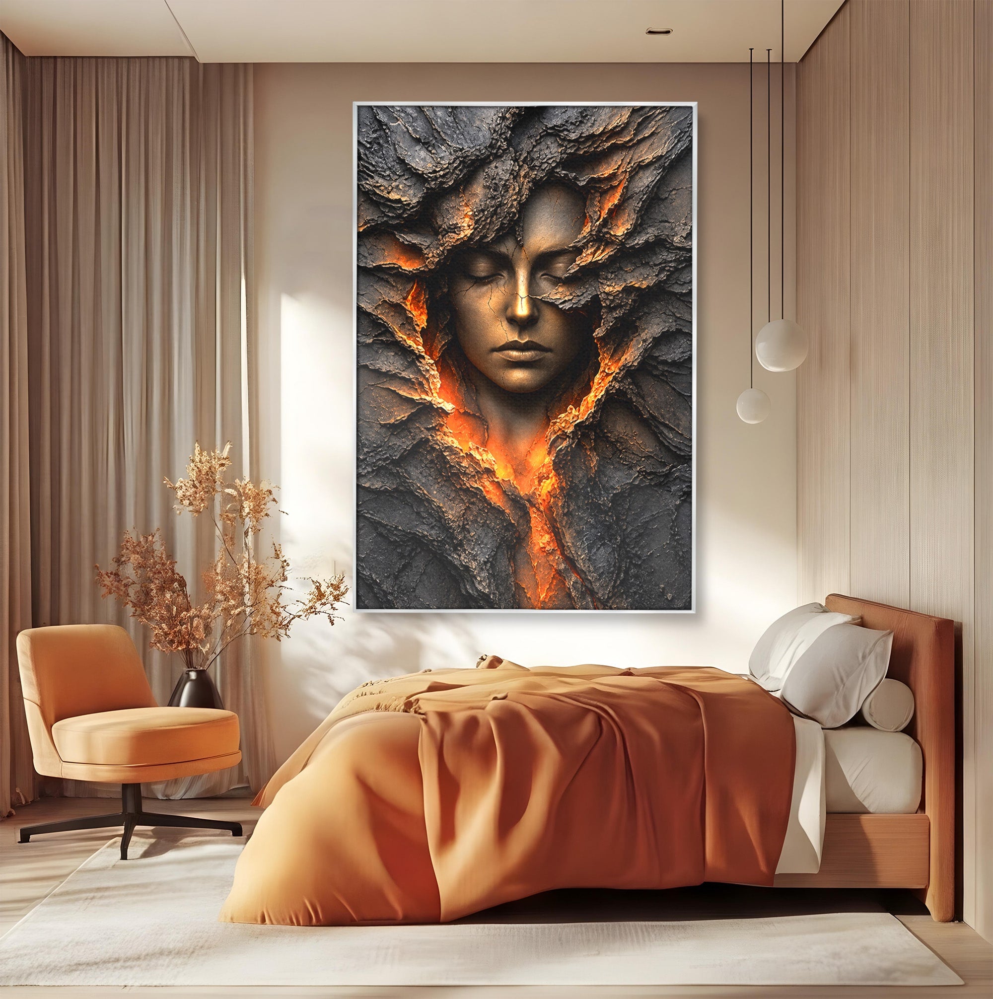 Tablou Canvas Premium LuxCanva® U1070, Femeie Renascuta Din Lava, Renastere, Chip, Femeie, Dormitor, Living, Culori Vibrante