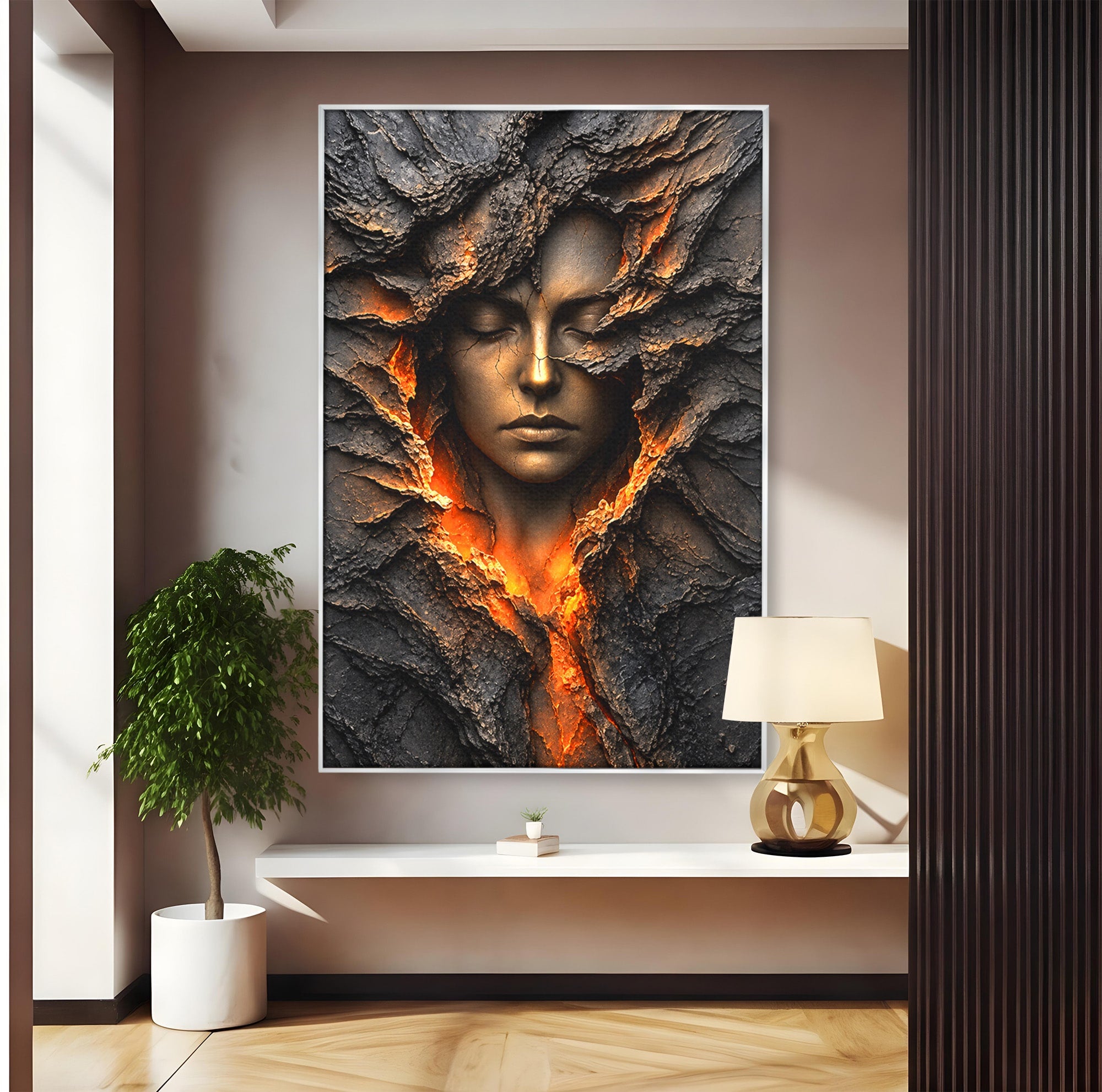 Tablou Canvas Premium LuxCanva® U1070, Femeie Renascuta Din Lava, Renastere, Chip, Femeie, Dormitor, Living, Culori Vibrante