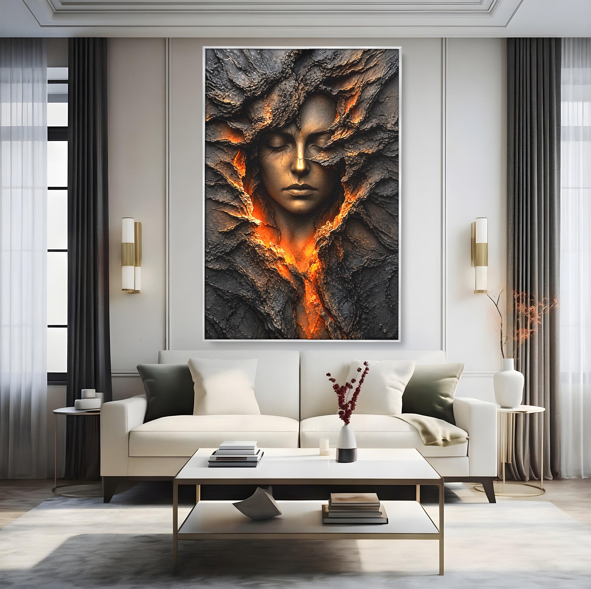 Tablou Canvas Premium LuxCanva® U1070, Femeie Renascuta Din Lava, Renastere, Chip, Femeie, Dormitor, Living, Culori Vibrante