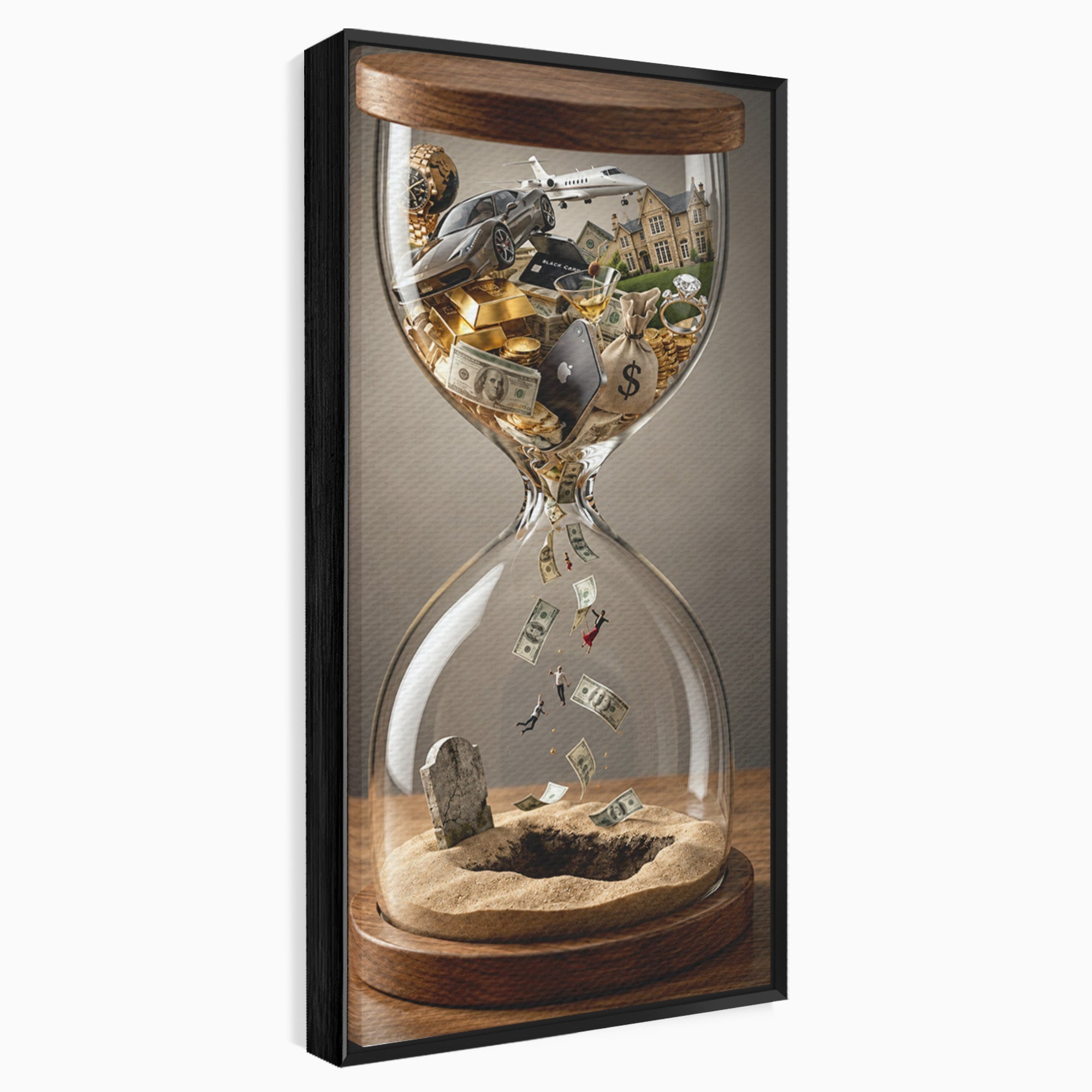 Tablou Canvas Premium LuxCanva® U1072, Clepsidra Timpului, Viata, Averi, Conceptual, Birou, Clepsidra, Culori Vibrante