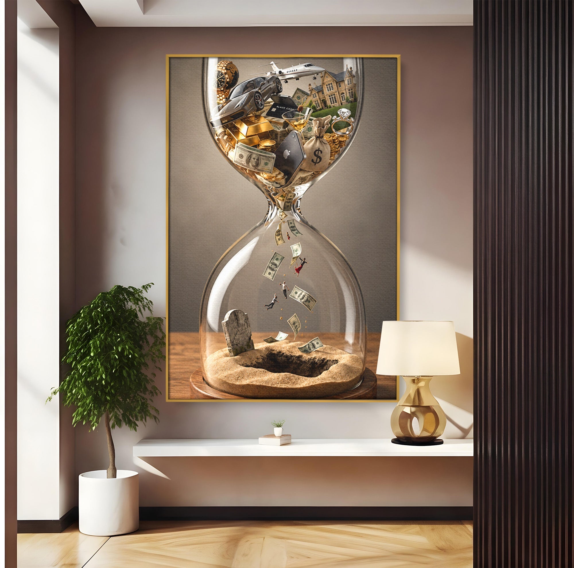 Tablou Canvas Premium LuxCanva® U1072, Clepsidra Timpului, Viata, Averi, Conceptual, Birou, Clepsidra, Culori Vibrante