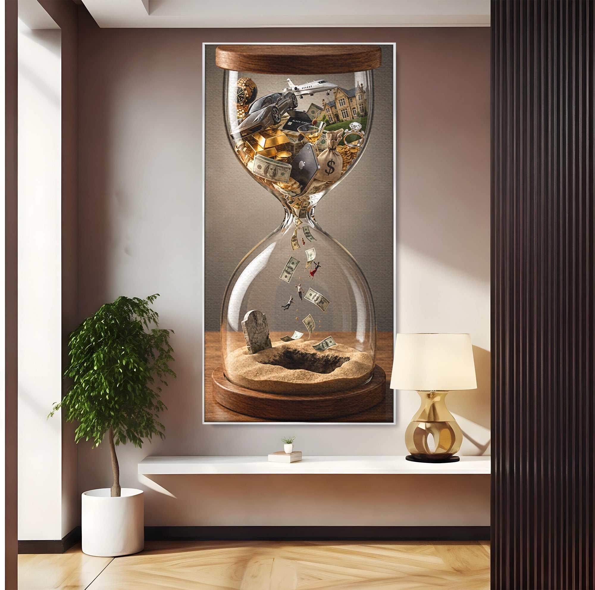Tablou Canvas Premium LuxCanva® U1072, Clepsidra Timpului, Viata, Averi, Conceptual, Birou, Clepsidra, Culori Vibrante