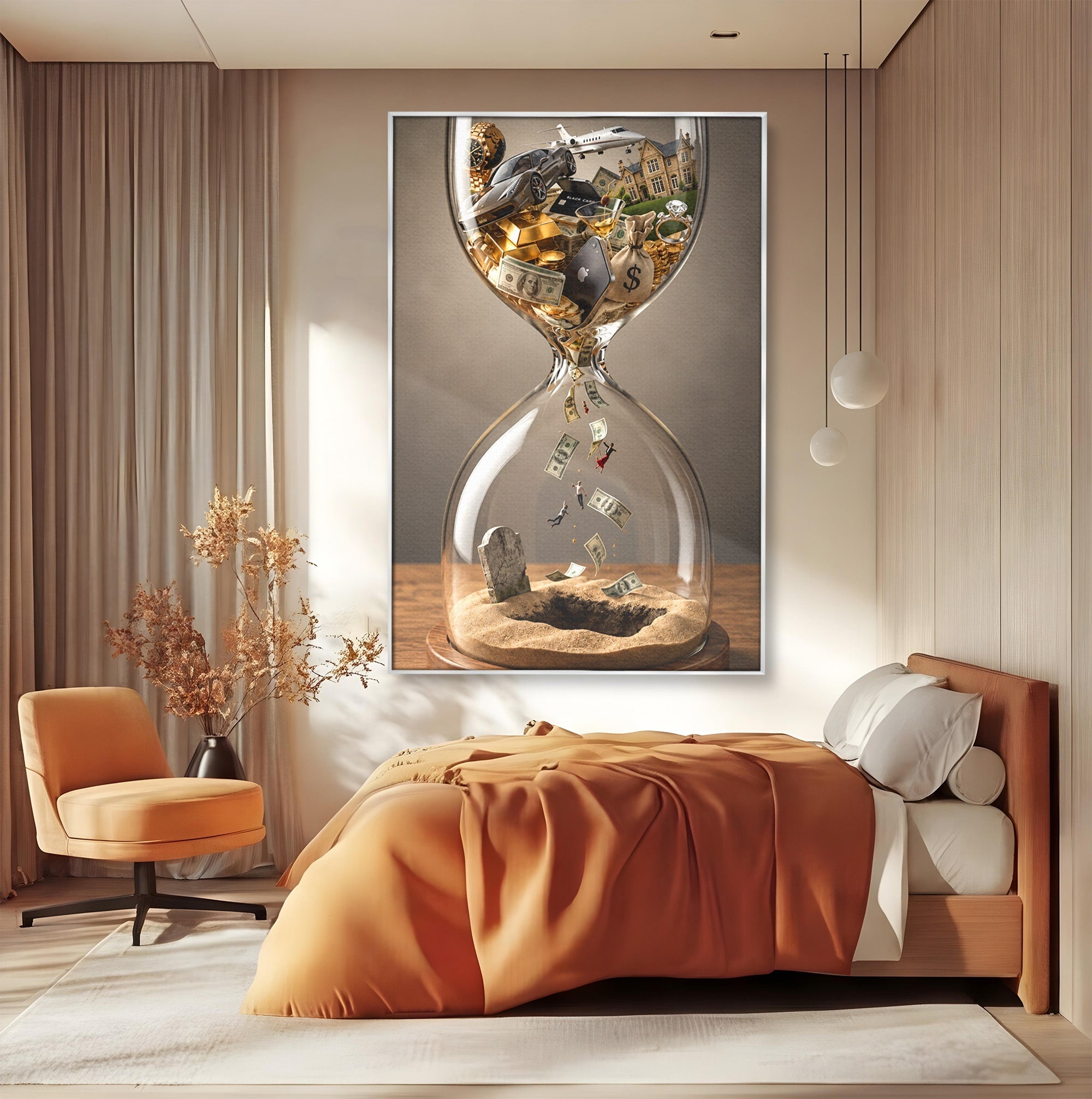 Tablou Canvas Premium LuxCanva® U1072, Clepsidra Timpului, Viata, Averi, Conceptual, Birou, Clepsidra, Culori Vibrante