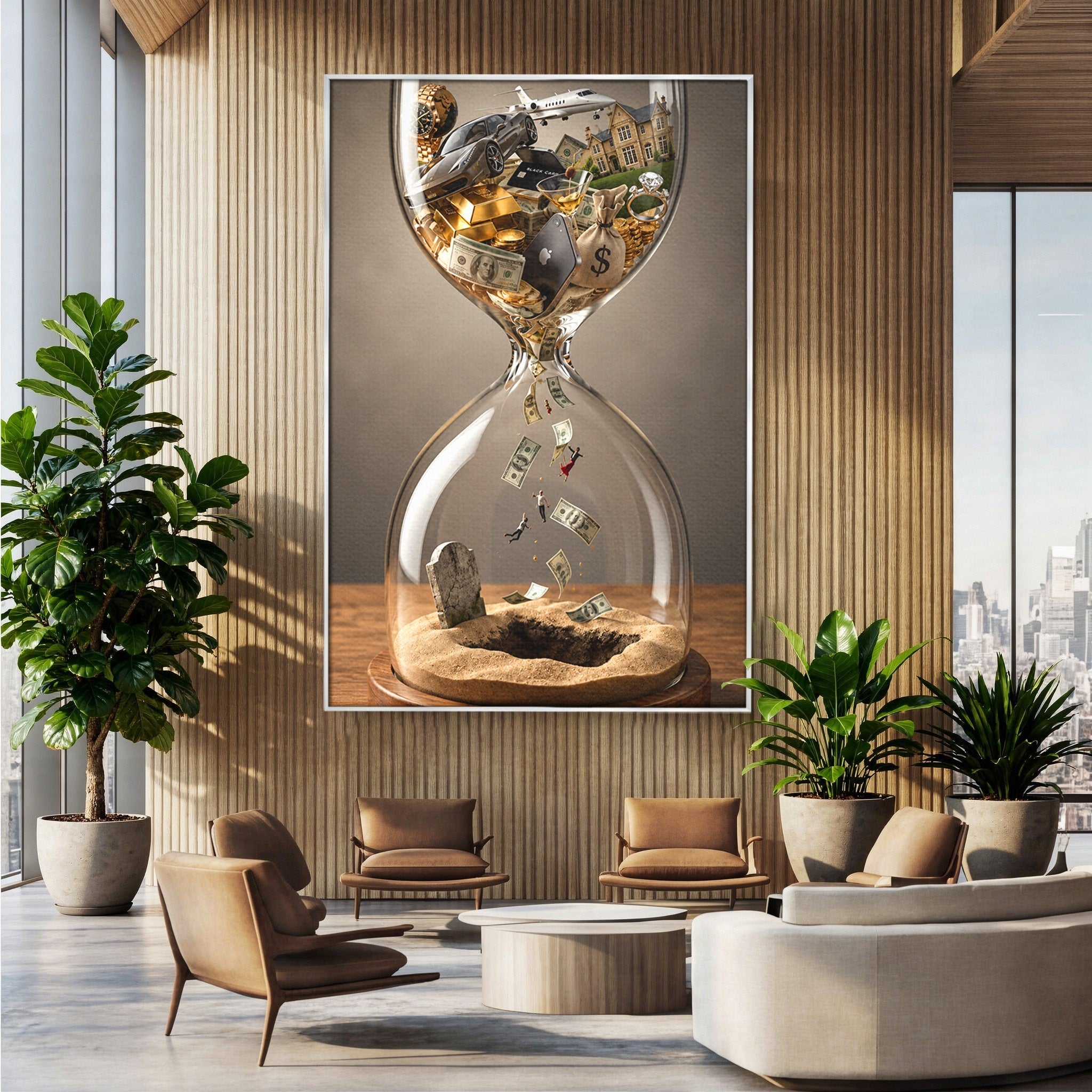 Tablou Canvas Premium LuxCanva® U1072, Clepsidra Timpului, Viata, Averi, Conceptual, Birou, Clepsidra, Culori Vibrante