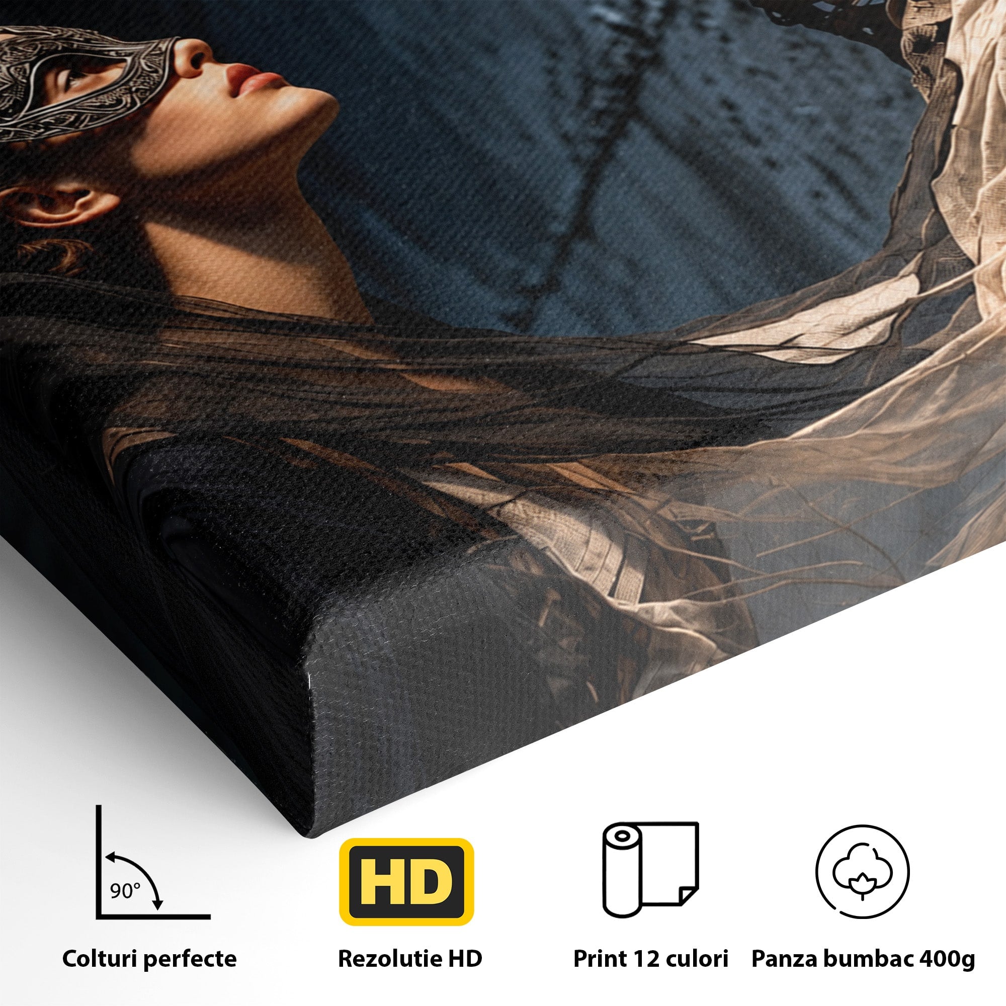 Tablou Canvas Premium LuxCanva® U1073, Dansul Mastilor, Sculptura, Mister, Arta, Masca, Dormitor, Culori Vibrante