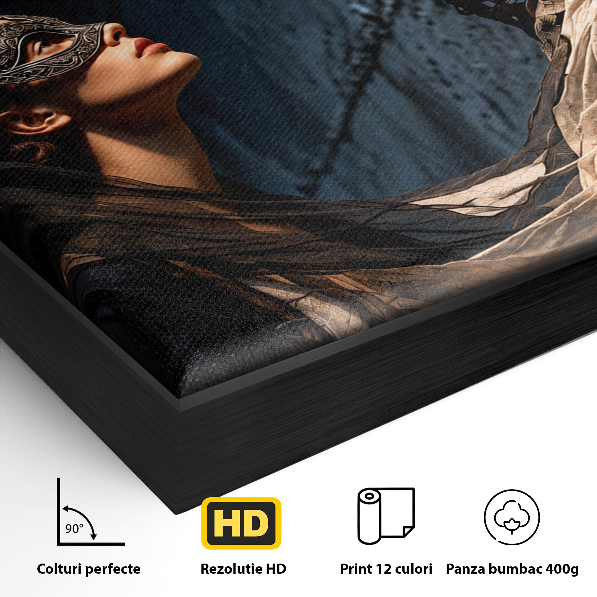 Tablou Canvas Premium LuxCanva® U1073, Dansul Mastilor, Sculptura, Mister, Arta, Masca, Dormitor, Culori Vibrante