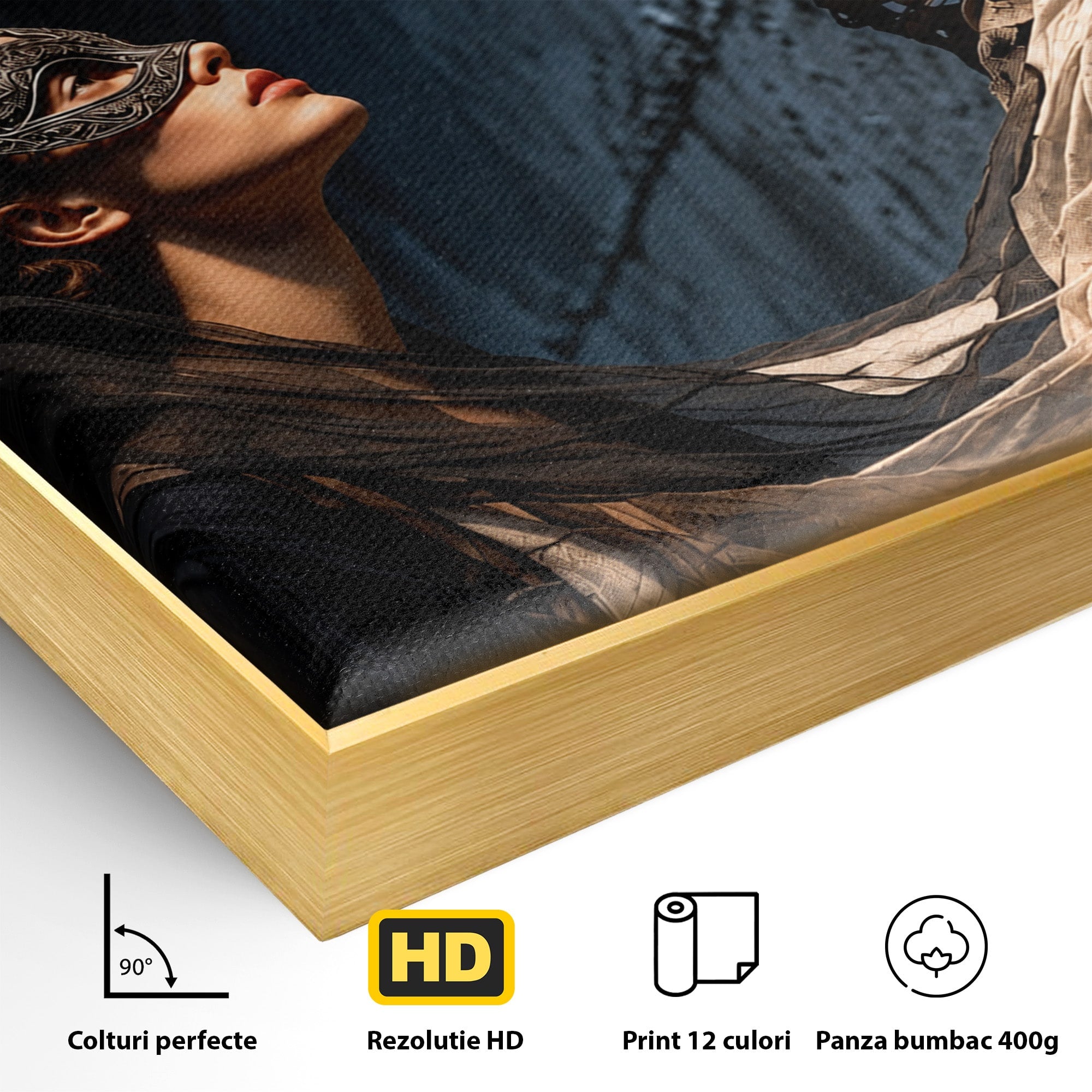 Tablou Canvas Premium LuxCanva® U1073, Dansul Mastilor, Sculptura, Mister, Arta, Masca, Dormitor, Culori Vibrante
