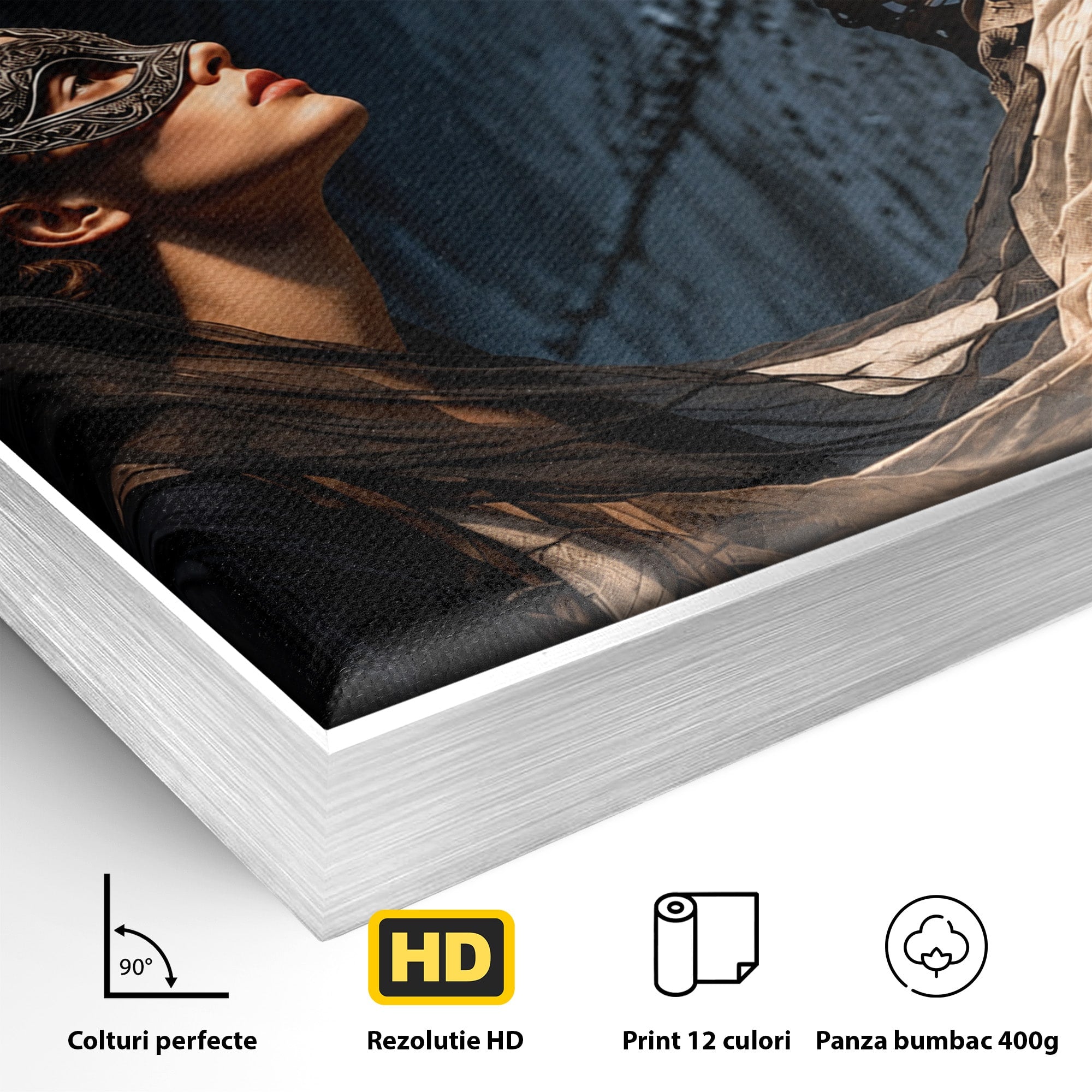 Tablou Canvas Premium LuxCanva® U1073, Dansul Mastilor, Sculptura, Mister, Arta, Masca, Dormitor, Culori Vibrante