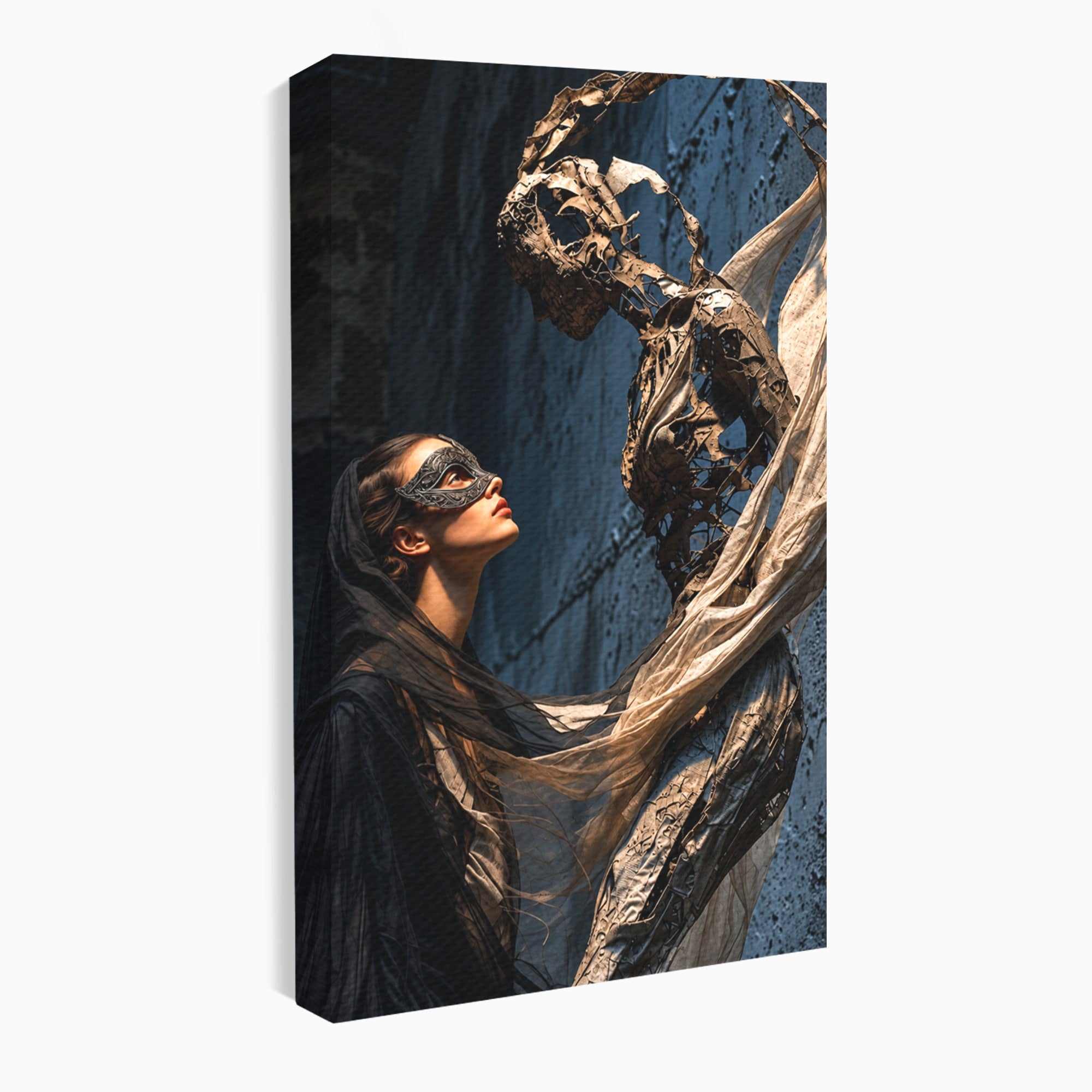 Tablou Canvas Premium LuxCanva® U1073, Dansul Mastilor, Sculptura, Mister, Arta, Masca, Dormitor, Culori Vibrante
