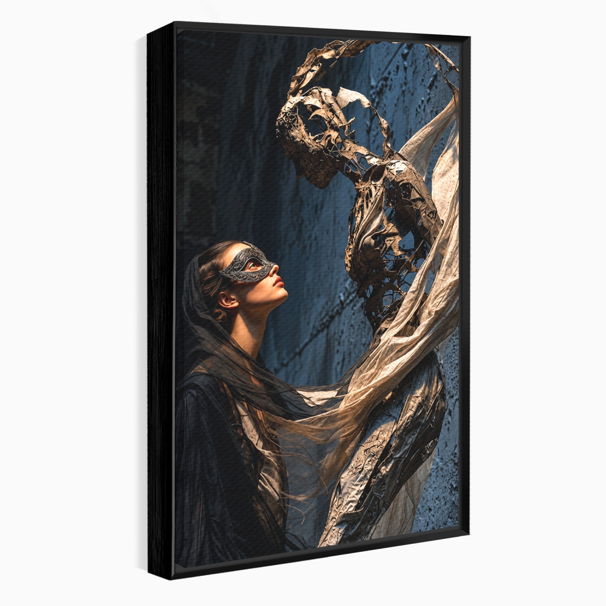 Tablou Canvas Premium LuxCanva® U1073, Dansul Mastilor, Sculptura, Mister, Arta, Masca, Dormitor, Culori Vibrante