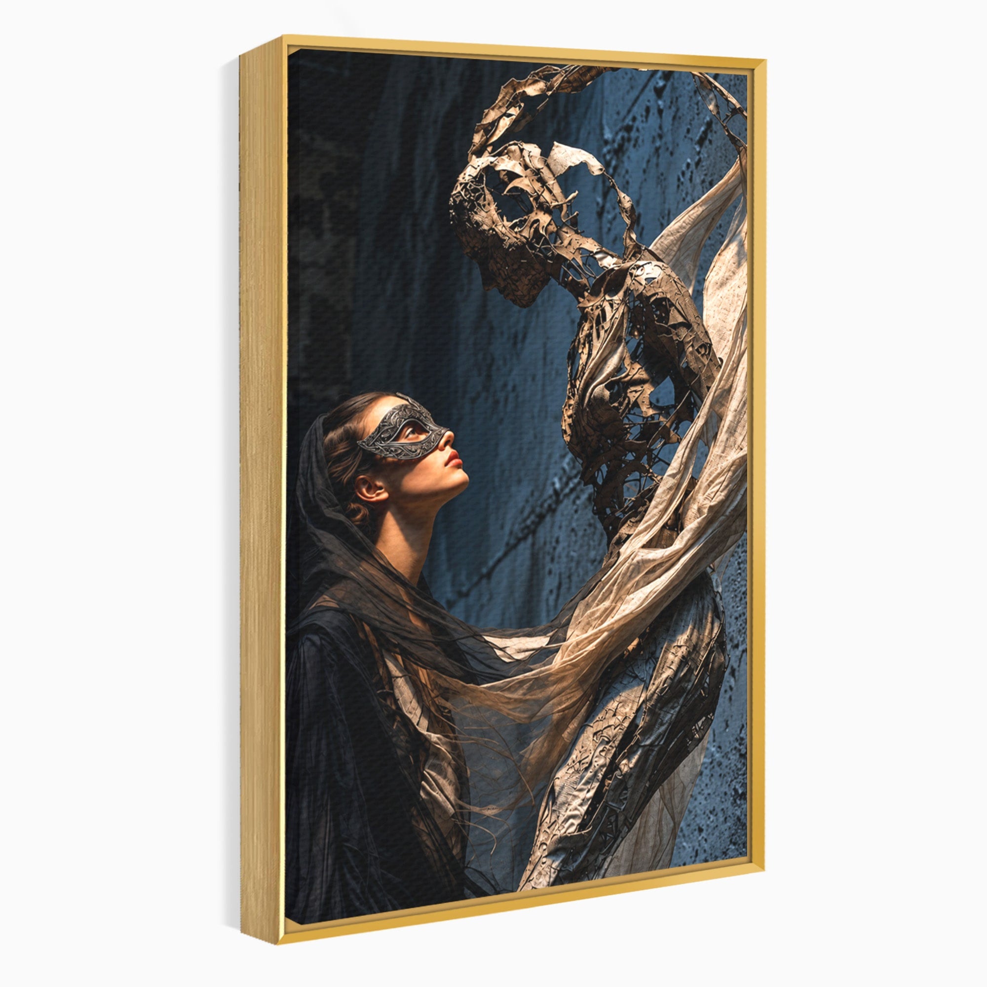Tablou Canvas Premium LuxCanva® U1073, Dansul Mastilor, Sculptura, Mister, Arta, Masca, Dormitor, Culori Vibrante