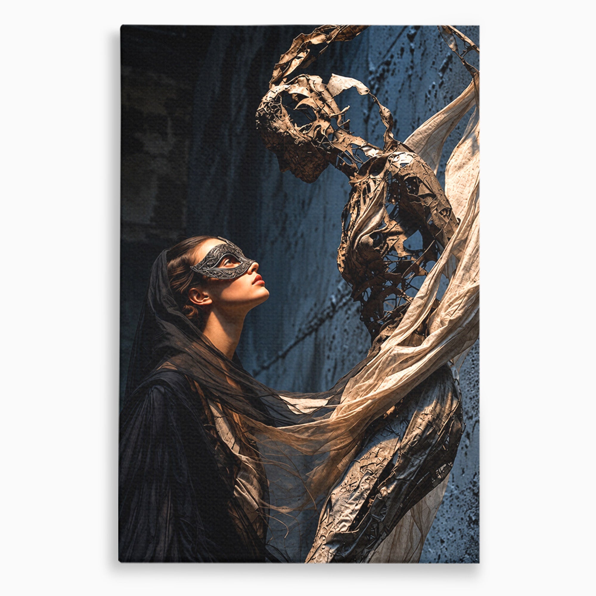 Tablou Canvas Premium LuxCanva® U1073, Dansul Mastilor, Sculptura, Mister, Arta, Masca, Dormitor, Culori Vibrante