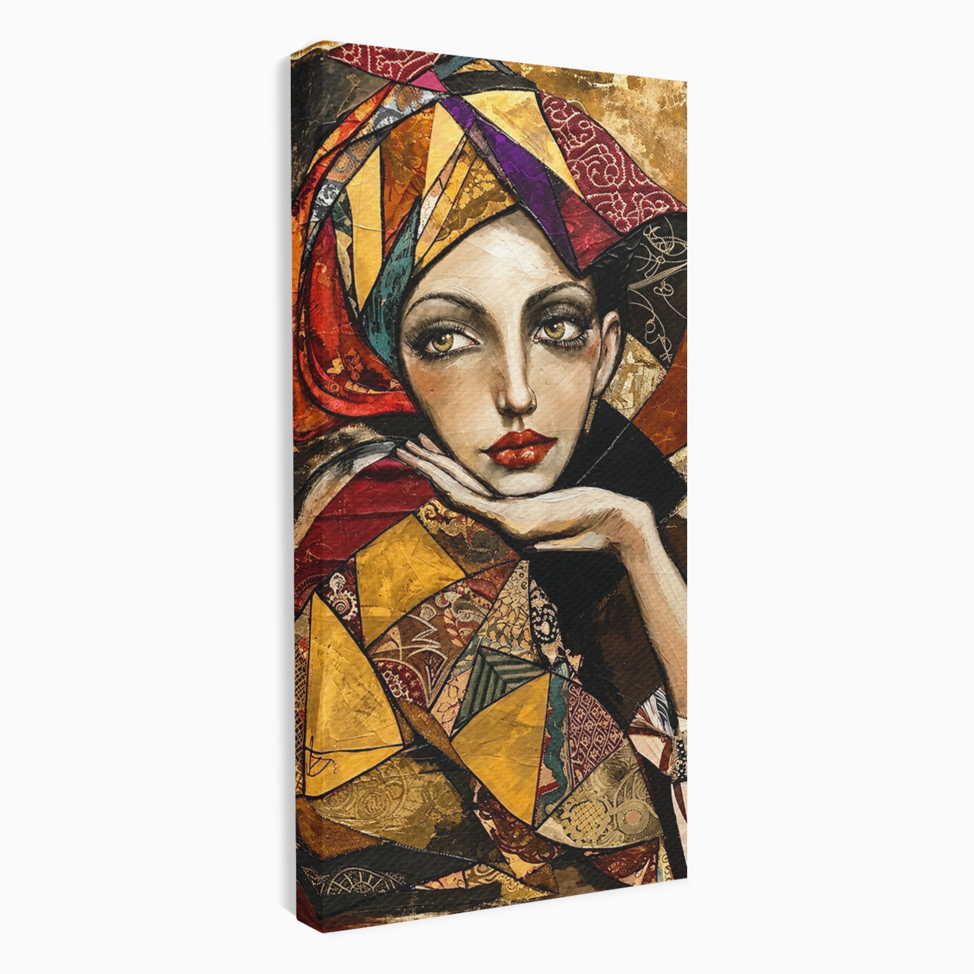 Tablou Canvas Premium LuxCanva® U1074, Misterul Privirii Cu Esarfa, Portret, Femeie, Esarfa, Arta, Dormitor, Culori Vibrante