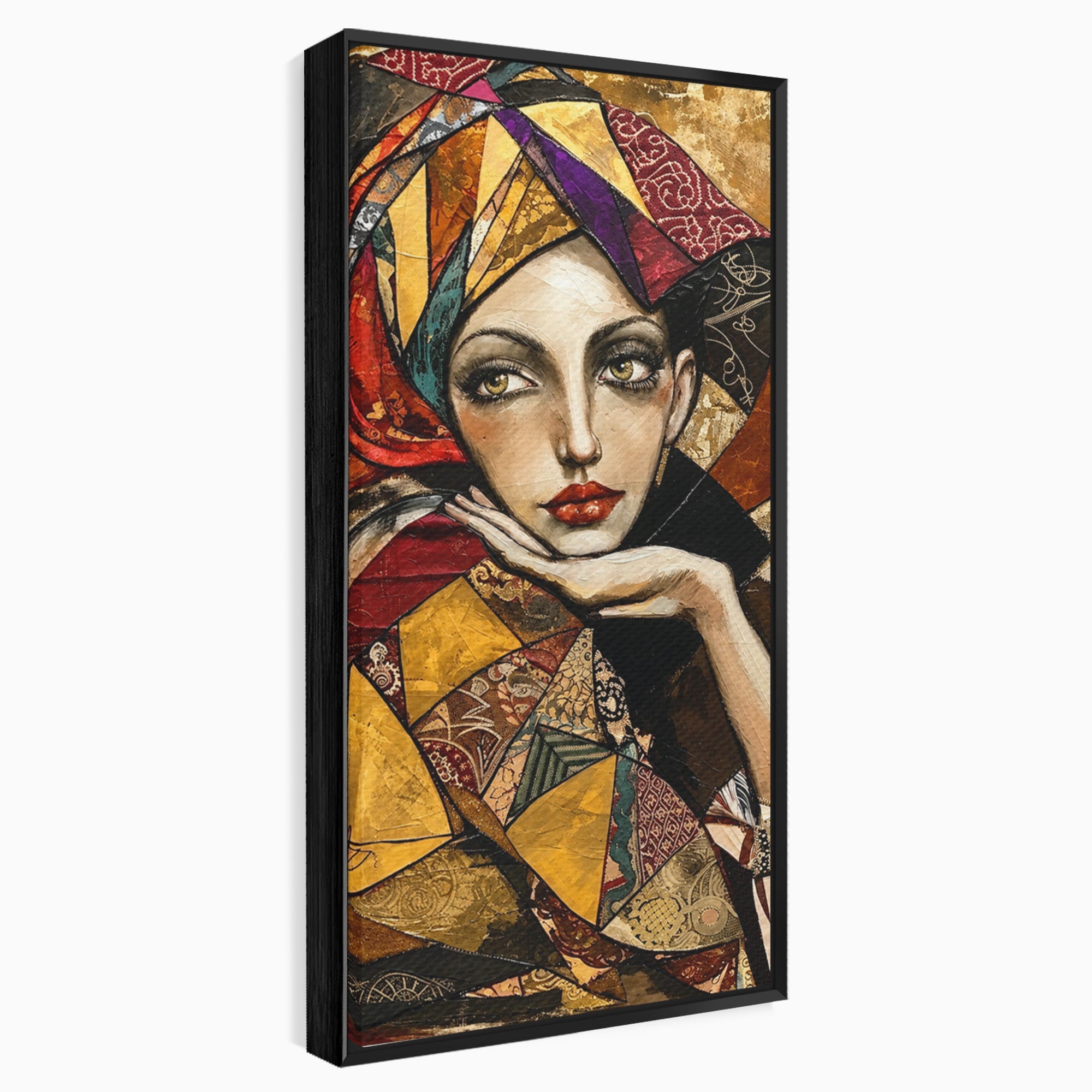 Tablou Canvas Premium LuxCanva® U1074, Misterul Privirii Cu Esarfa, Portret, Femeie, Esarfa, Arta, Dormitor, Culori Vibrante