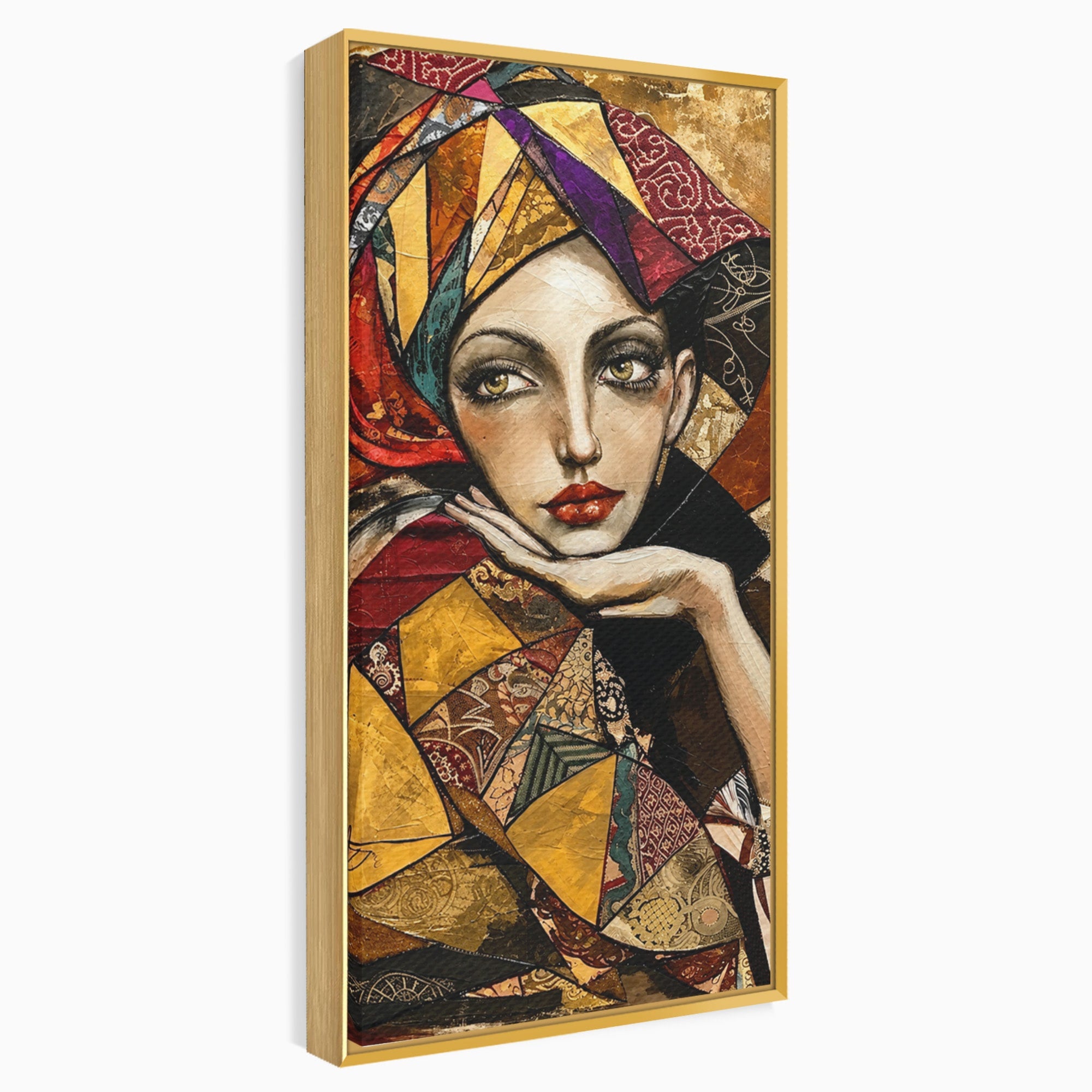 Tablou Canvas Premium LuxCanva® U1074, Misterul Privirii Cu Esarfa, Portret, Femeie, Esarfa, Arta, Dormitor, Culori Vibrante