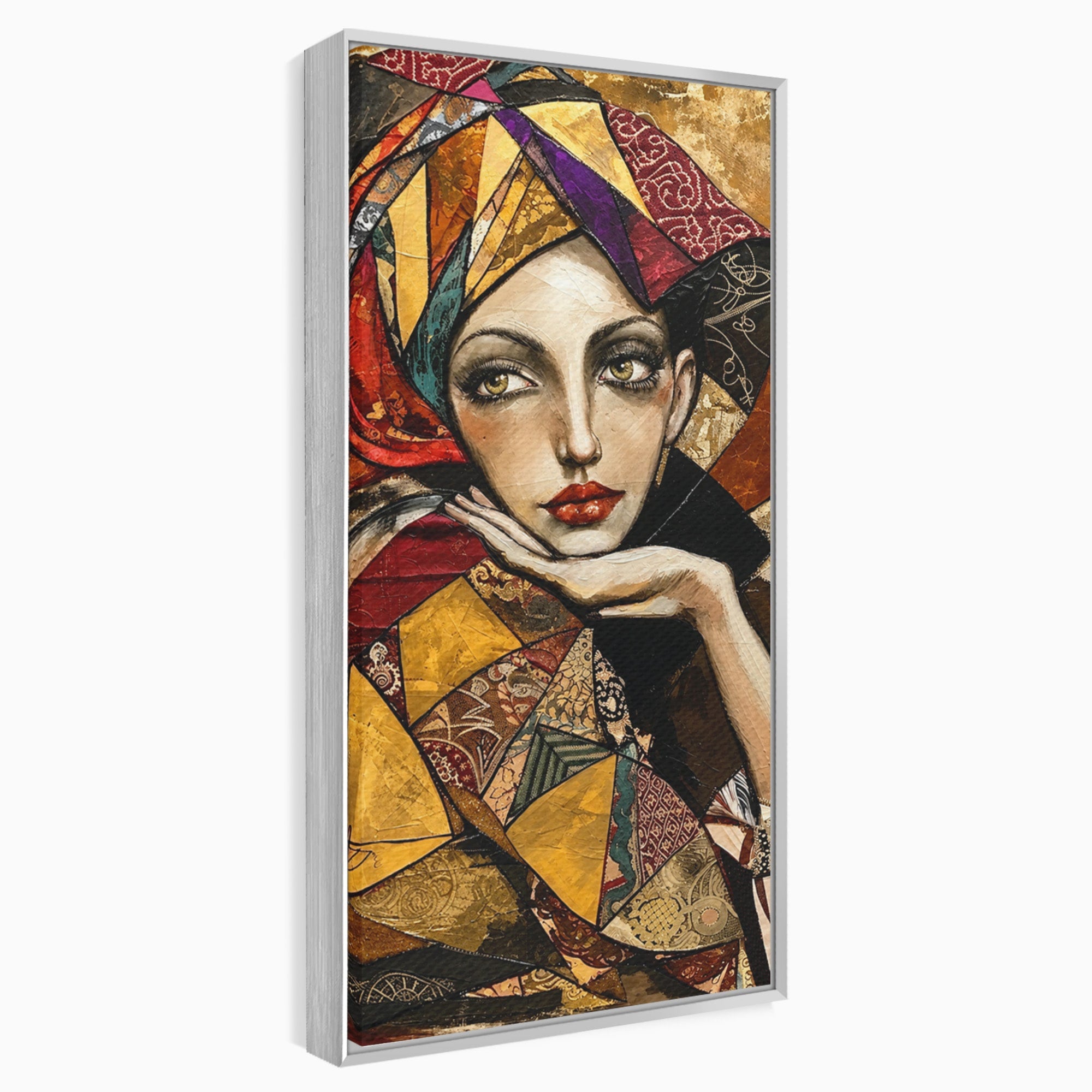 Tablou Canvas Premium LuxCanva® U1074, Misterul Privirii Cu Esarfa, Portret, Femeie, Esarfa, Arta, Dormitor, Culori Vibrante