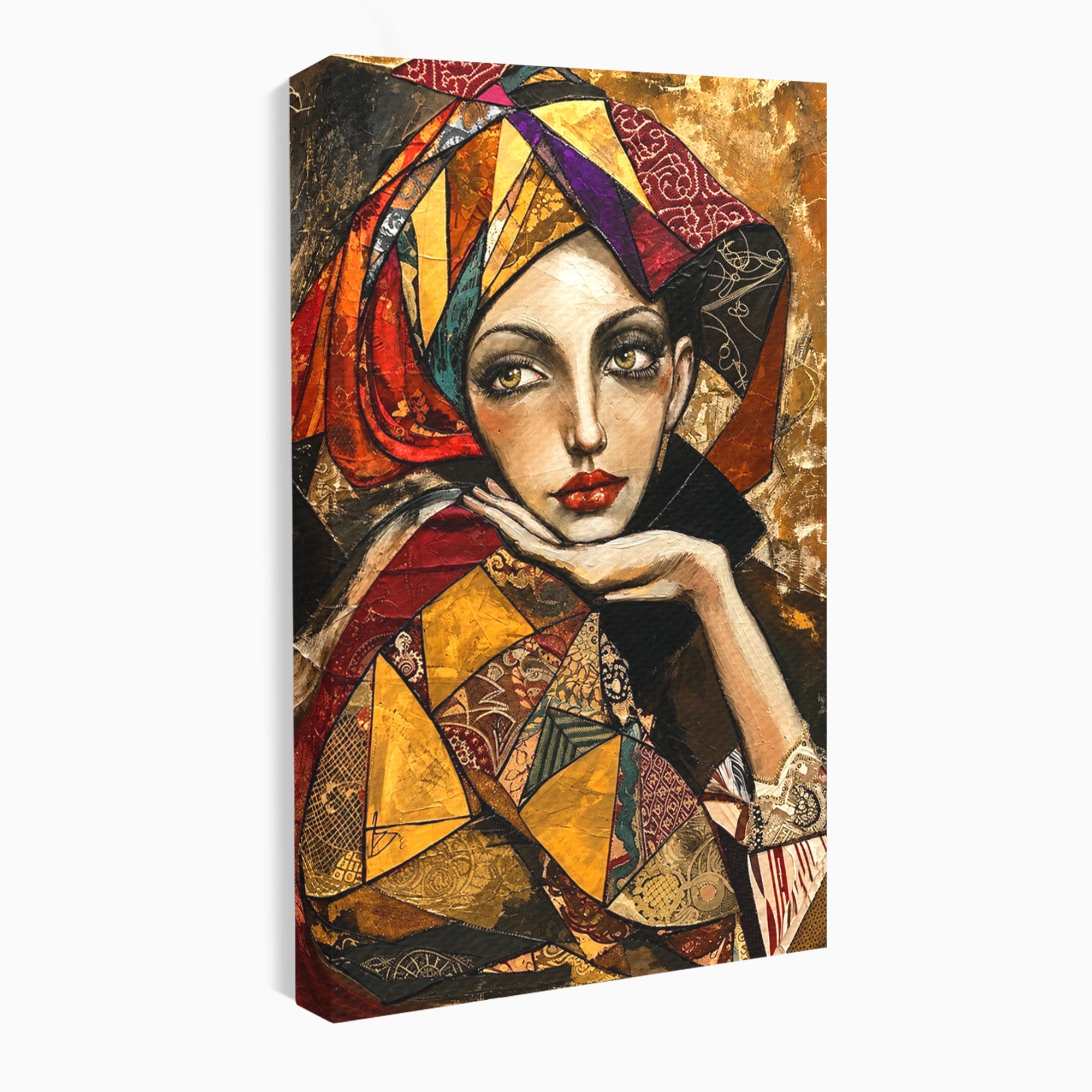 Tablou Canvas Premium LuxCanva® U1074, Misterul Privirii Cu Esarfa, Portret, Femeie, Esarfa, Arta, Dormitor, Culori Vibrante