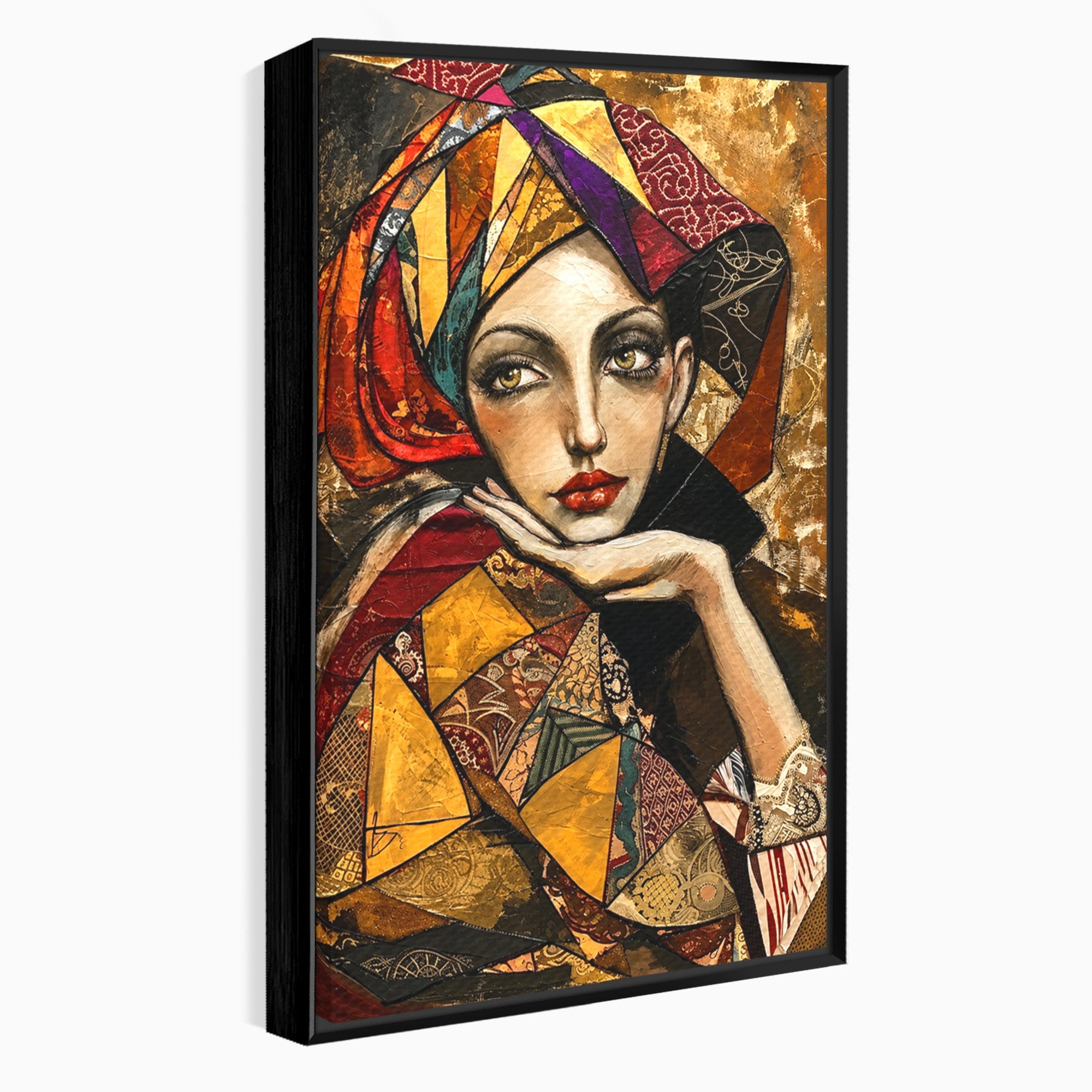 Tablou Canvas Premium LuxCanva® U1074, Misterul Privirii Cu Esarfa, Portret, Femeie, Esarfa, Arta, Dormitor, Culori Vibrante
