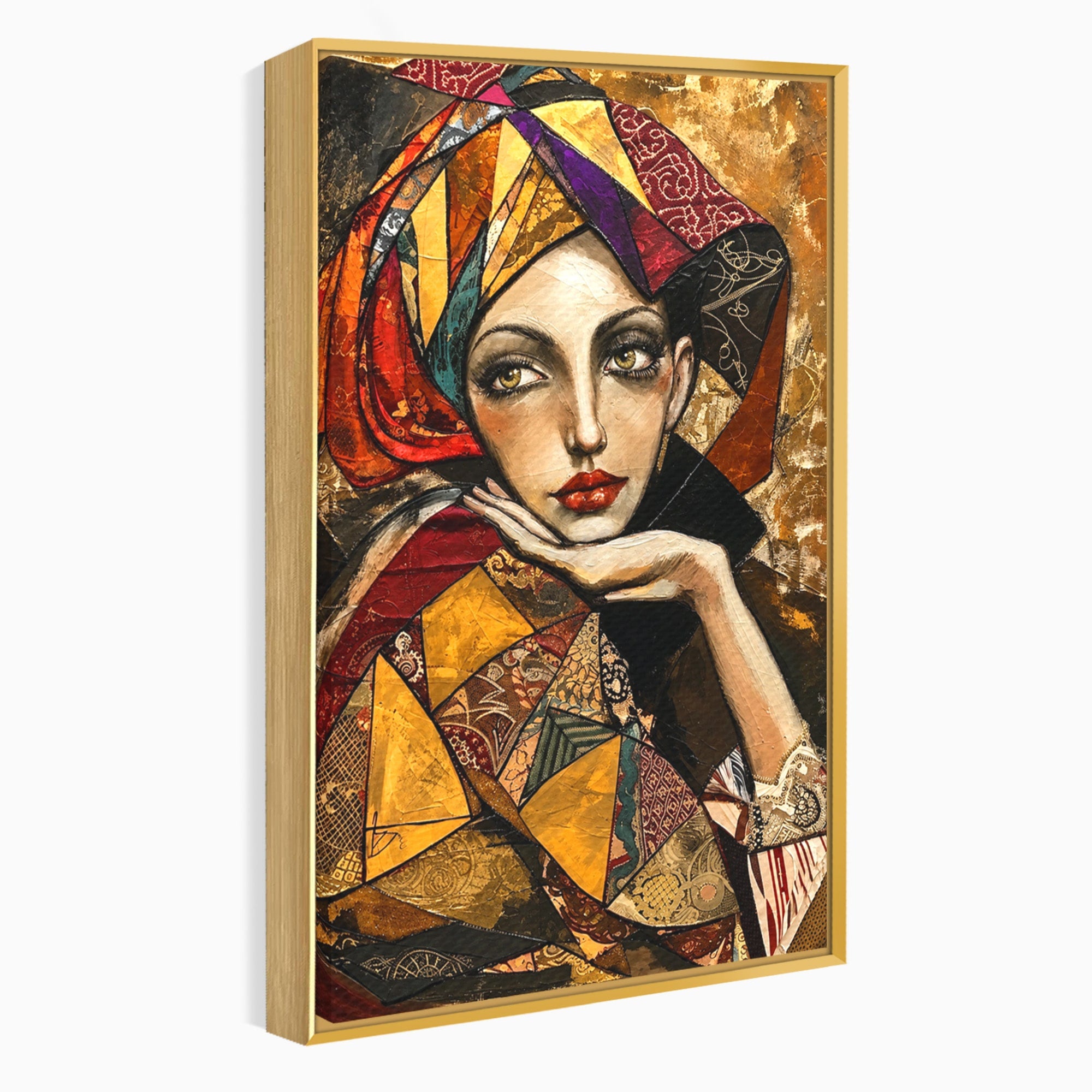 Tablou Canvas Premium LuxCanva® U1074, Misterul Privirii Cu Esarfa, Portret, Femeie, Esarfa, Arta, Dormitor, Culori Vibrante