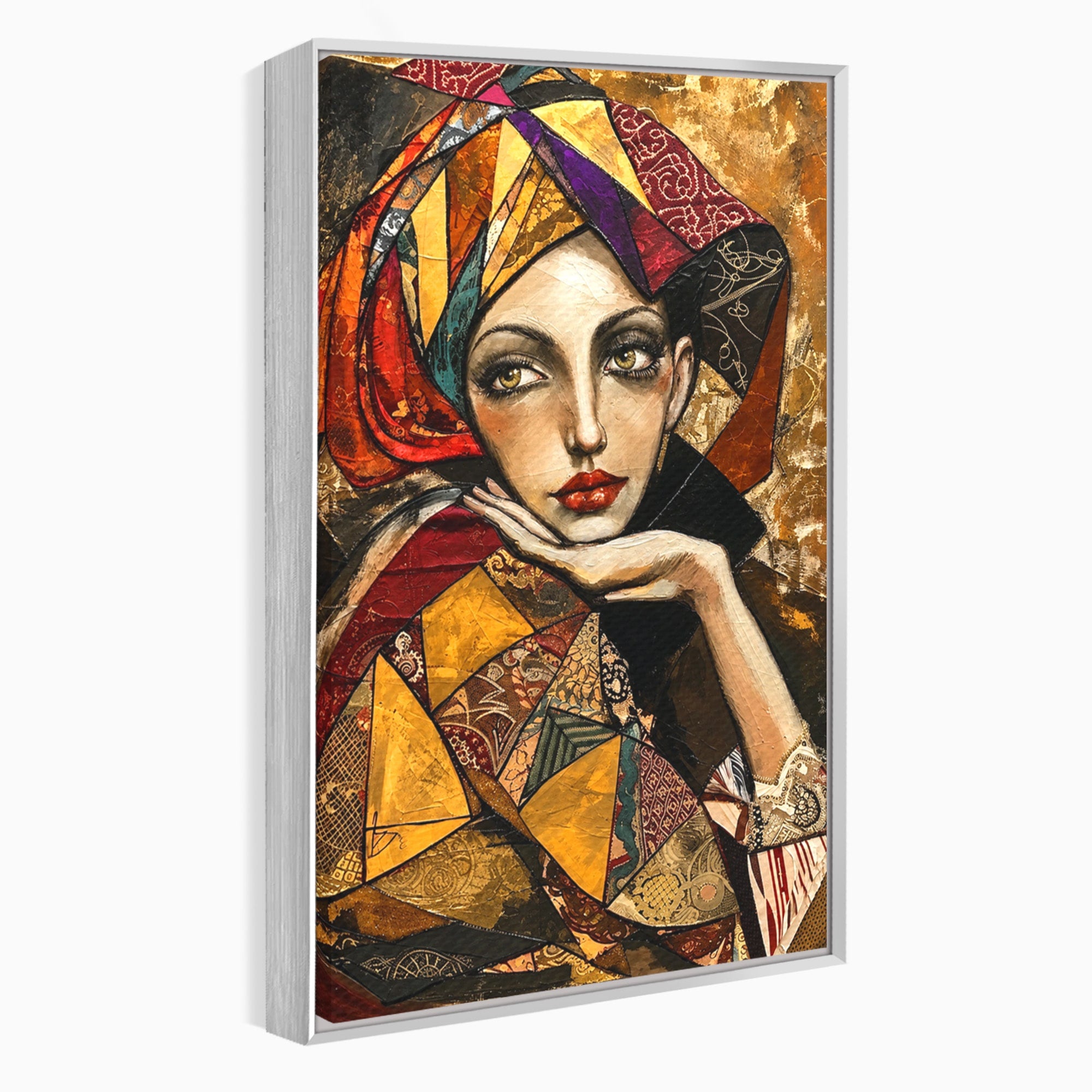 Tablou Canvas Premium LuxCanva® U1074, Misterul Privirii Cu Esarfa, Portret, Femeie, Esarfa, Arta, Dormitor, Culori Vibrante