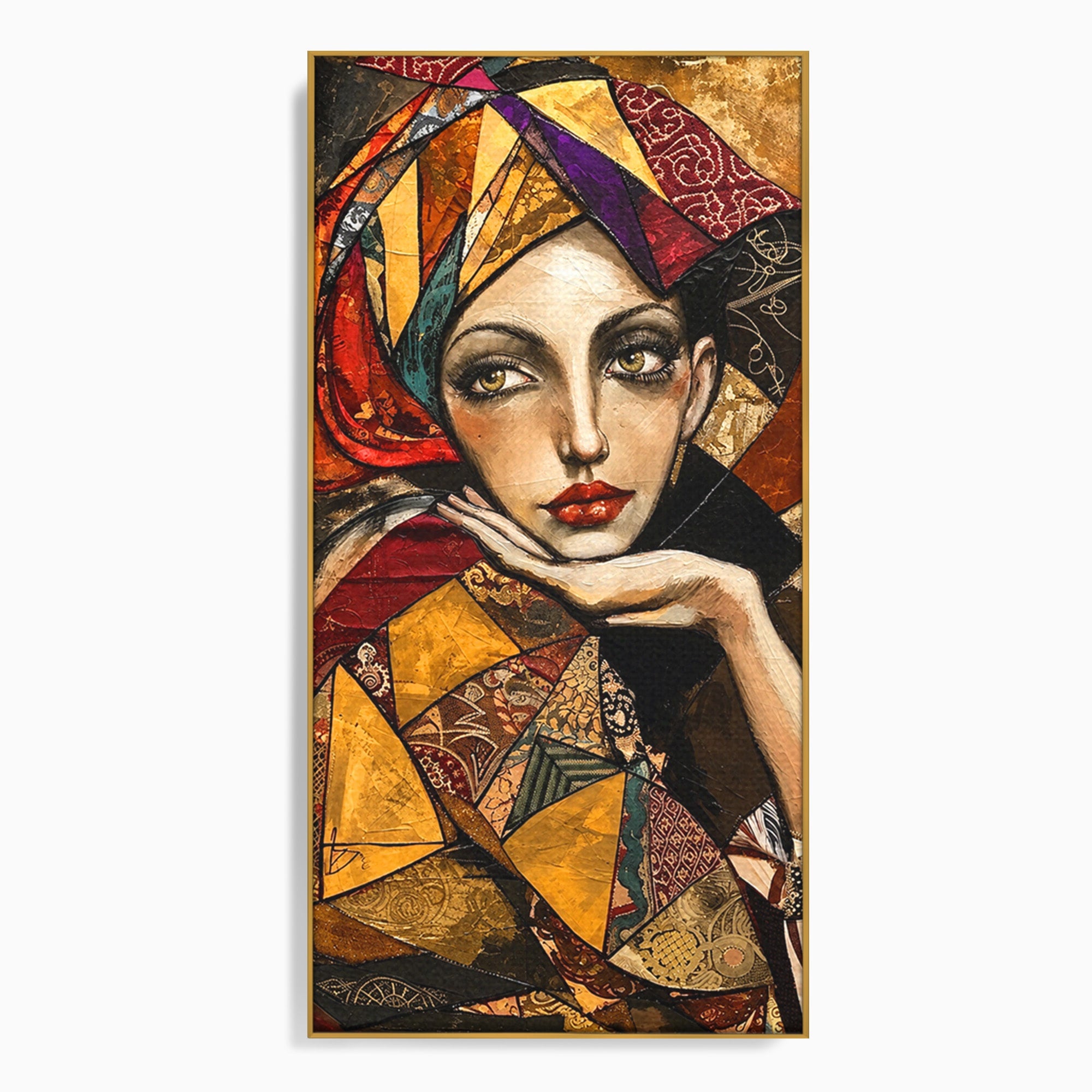 Tablou Canvas Premium LuxCanva® U1074, Misterul Privirii Cu Esarfa, Portret, Femeie, Esarfa, Arta, Dormitor, Culori Vibrante
