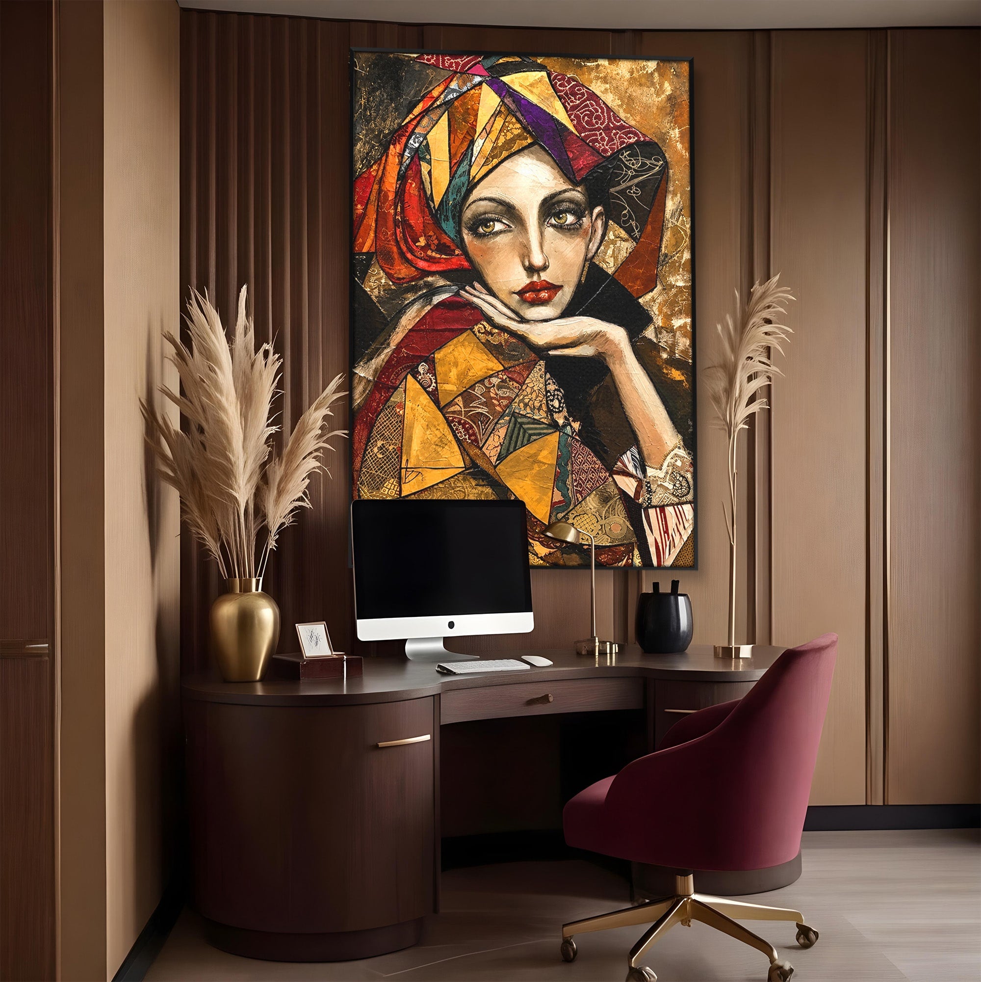 Tablou Canvas Premium LuxCanva® U1074, Misterul Privirii Cu Esarfa, Portret, Femeie, Esarfa, Arta, Dormitor, Culori Vibrante