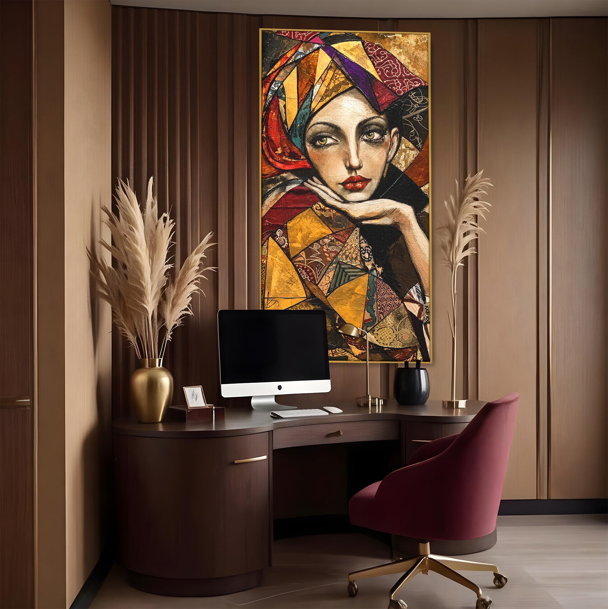 Tablou Canvas Premium LuxCanva® U1074, Misterul Privirii Cu Esarfa, Portret, Femeie, Esarfa, Arta, Dormitor, Culori Vibrante
