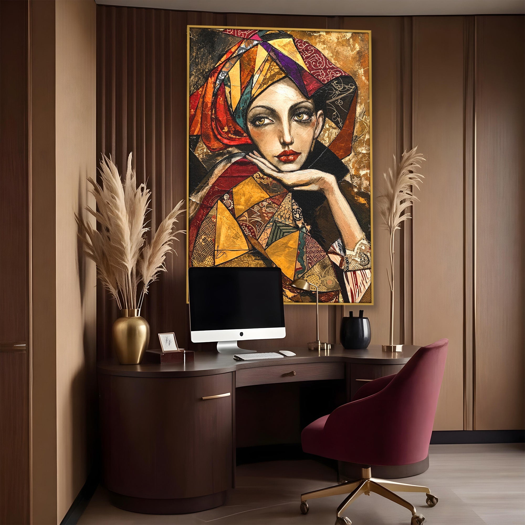 Tablou Canvas Premium LuxCanva® U1074, Misterul Privirii Cu Esarfa, Portret, Femeie, Esarfa, Arta, Dormitor, Culori Vibrante