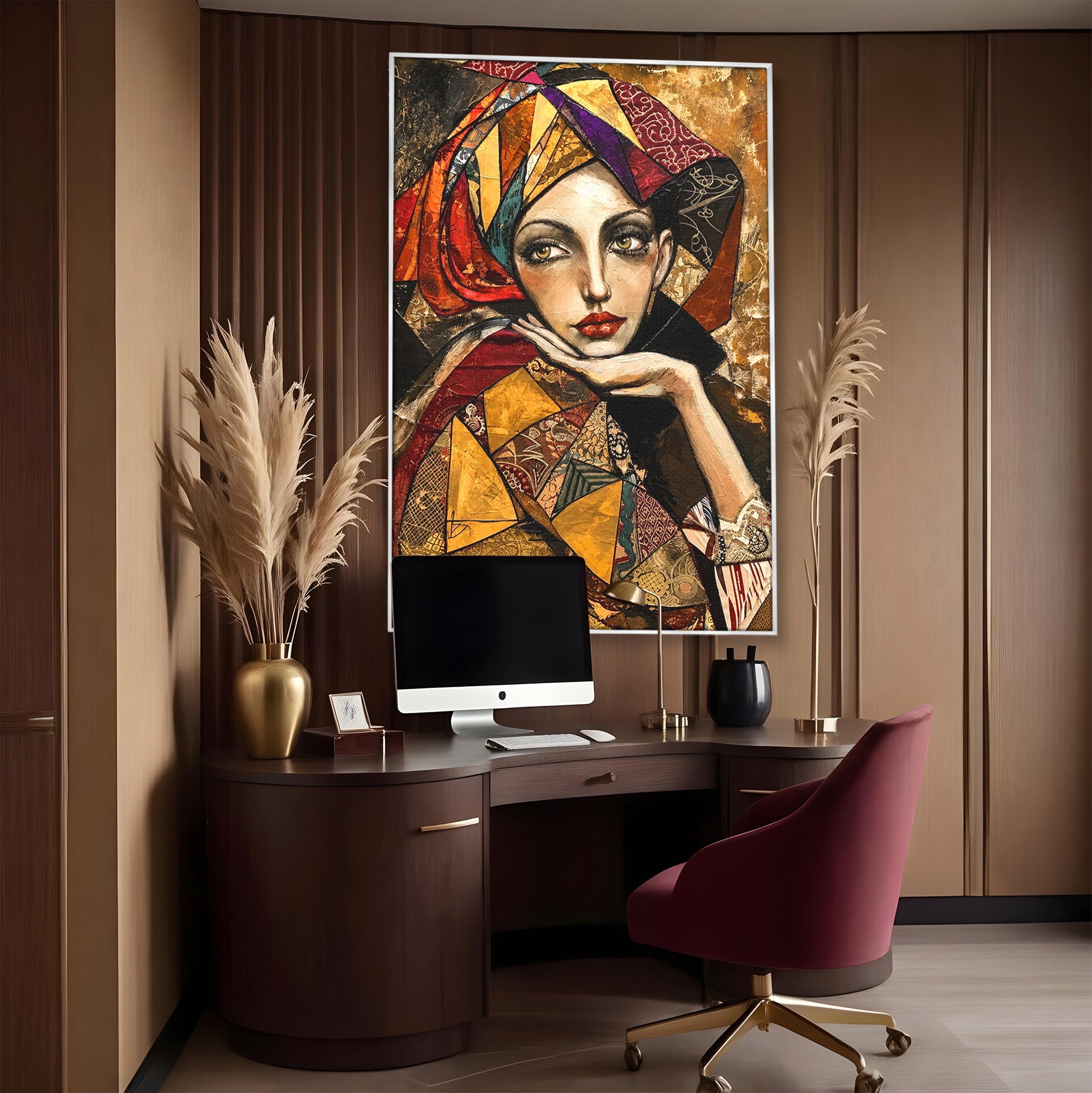 Tablou Canvas Premium LuxCanva® U1074, Misterul Privirii Cu Esarfa, Portret, Femeie, Esarfa, Arta, Dormitor, Culori Vibrante