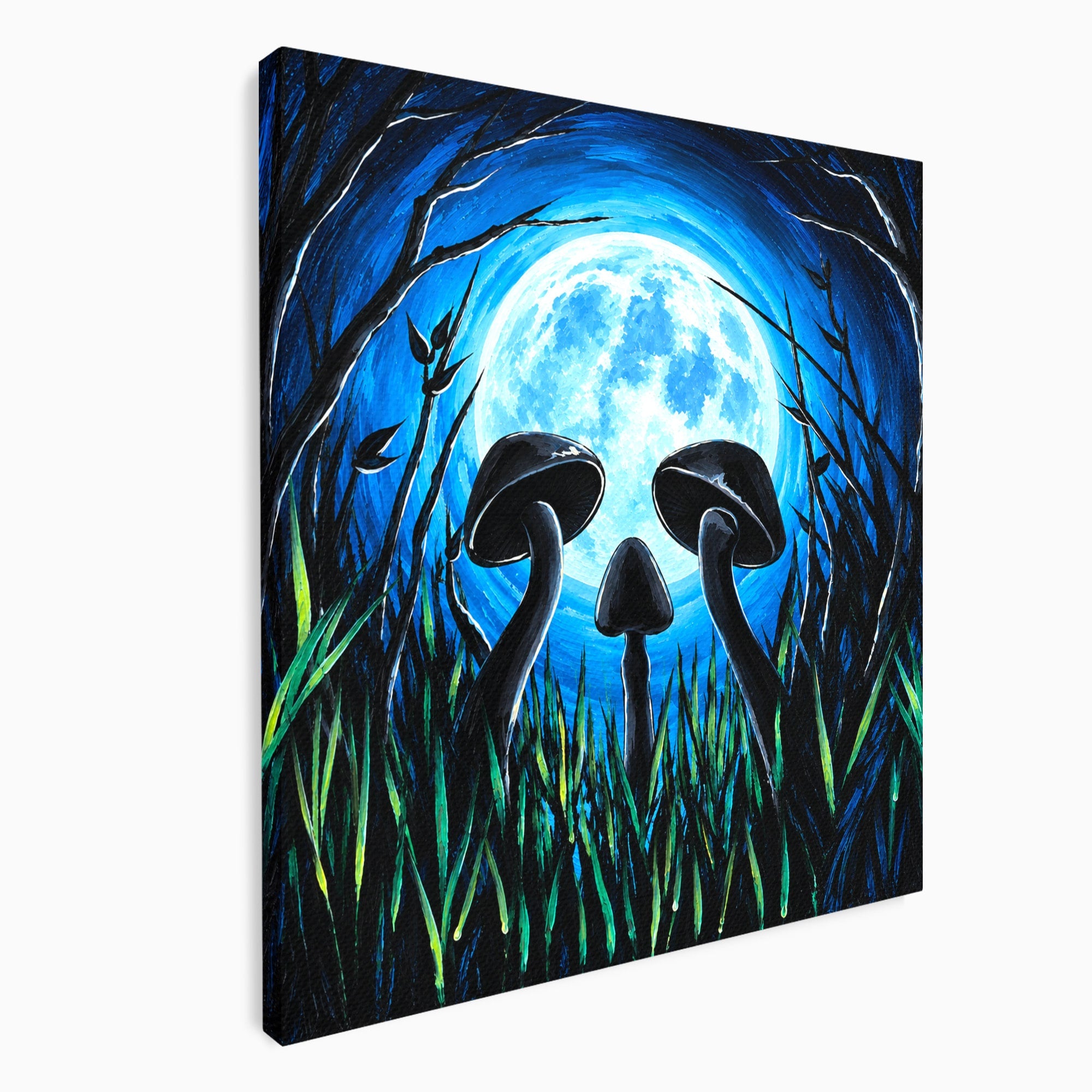 Tablou Canvas Premium LuxCanva® U1075, Ciuperci Sub Luna Plina, Noapte, Natura, Misterios, Ciuperci, Luna, Living, Culori Vibrante