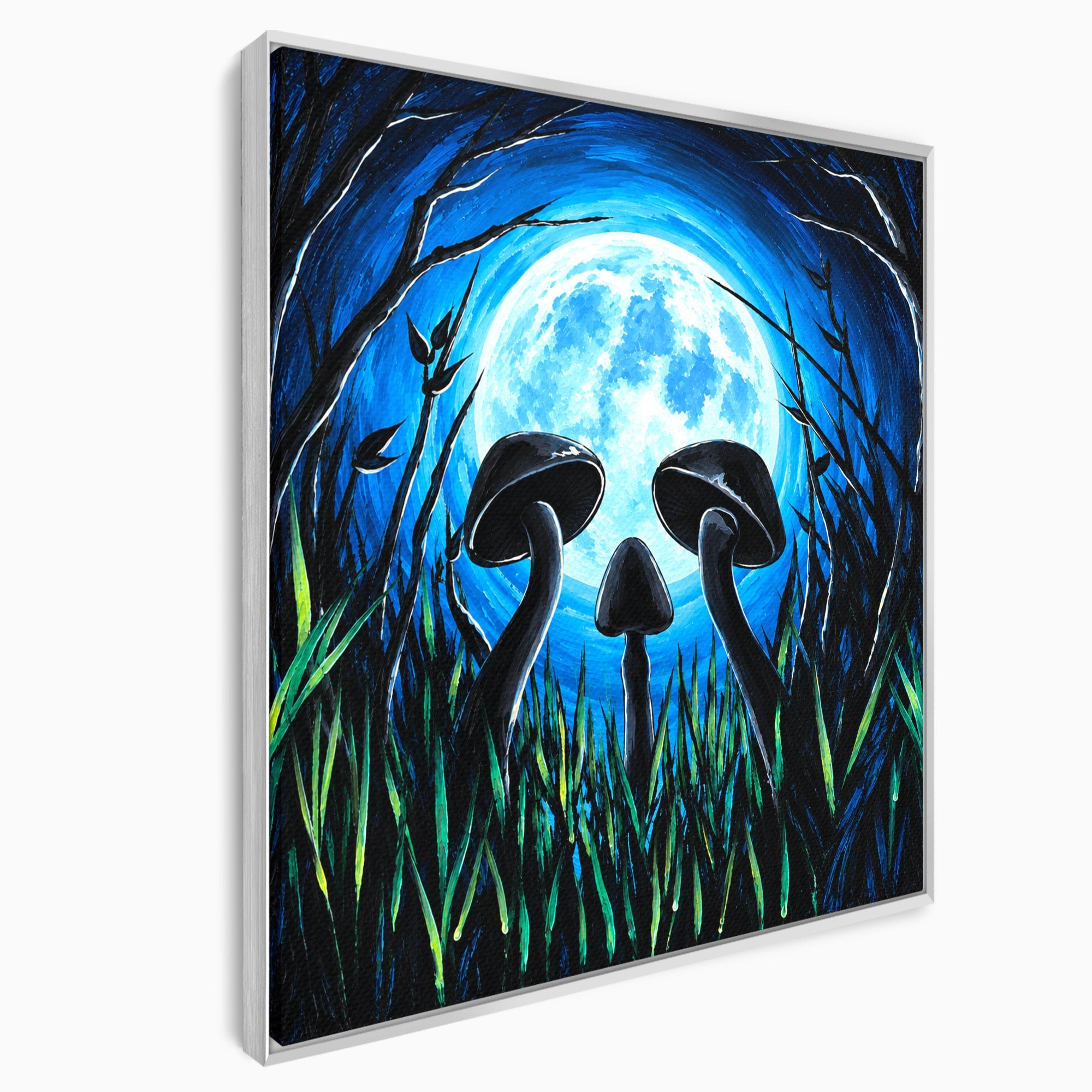 Tablou Canvas Premium LuxCanva® U1075, Ciuperci Sub Luna Plina, Noapte, Natura, Misterios, Ciuperci, Luna, Living, Culori Vibrante
