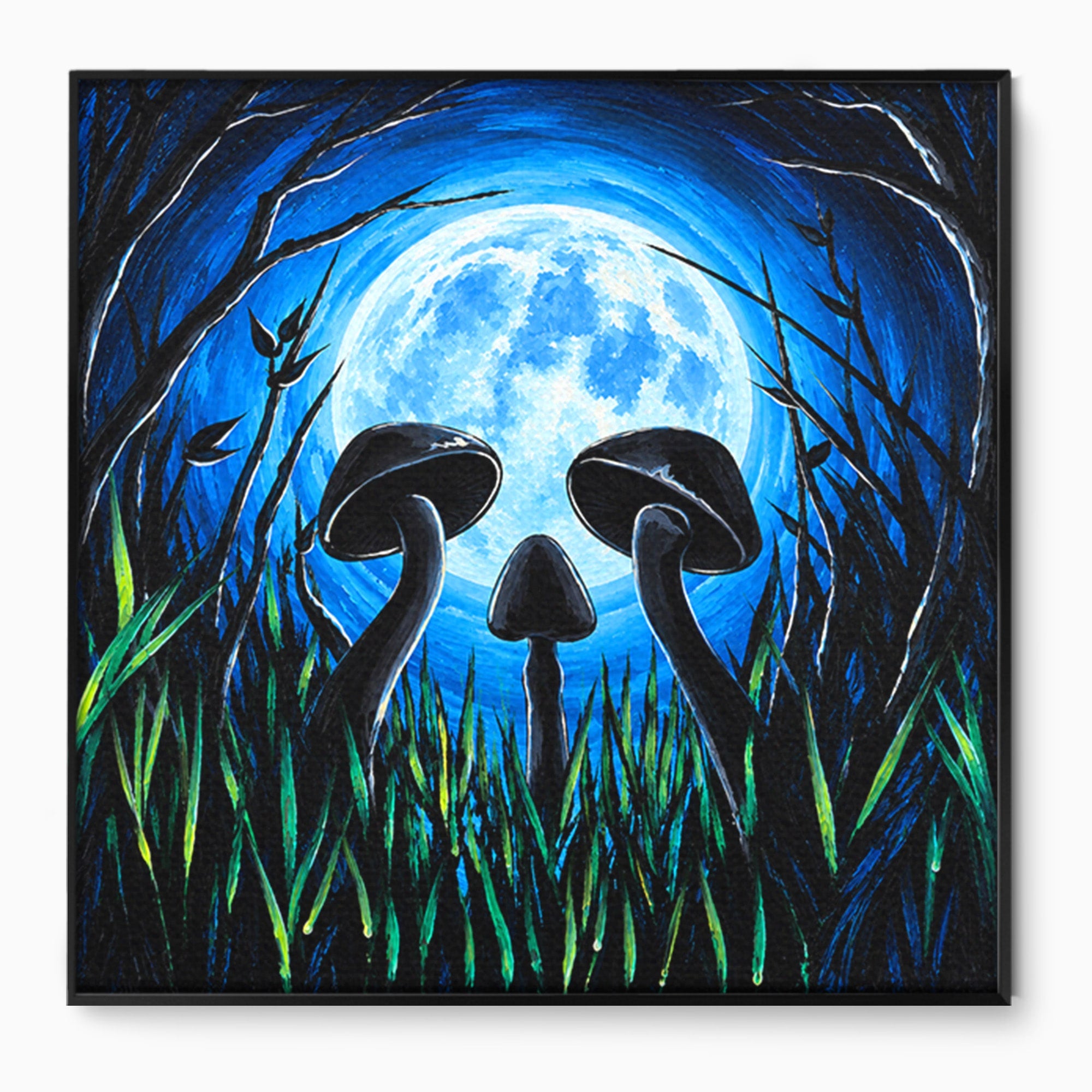 Tablou Canvas Premium LuxCanva® U1075, Ciuperci Sub Luna Plina, Noapte, Natura, Misterios, Ciuperci, Luna, Living, Culori Vibrante