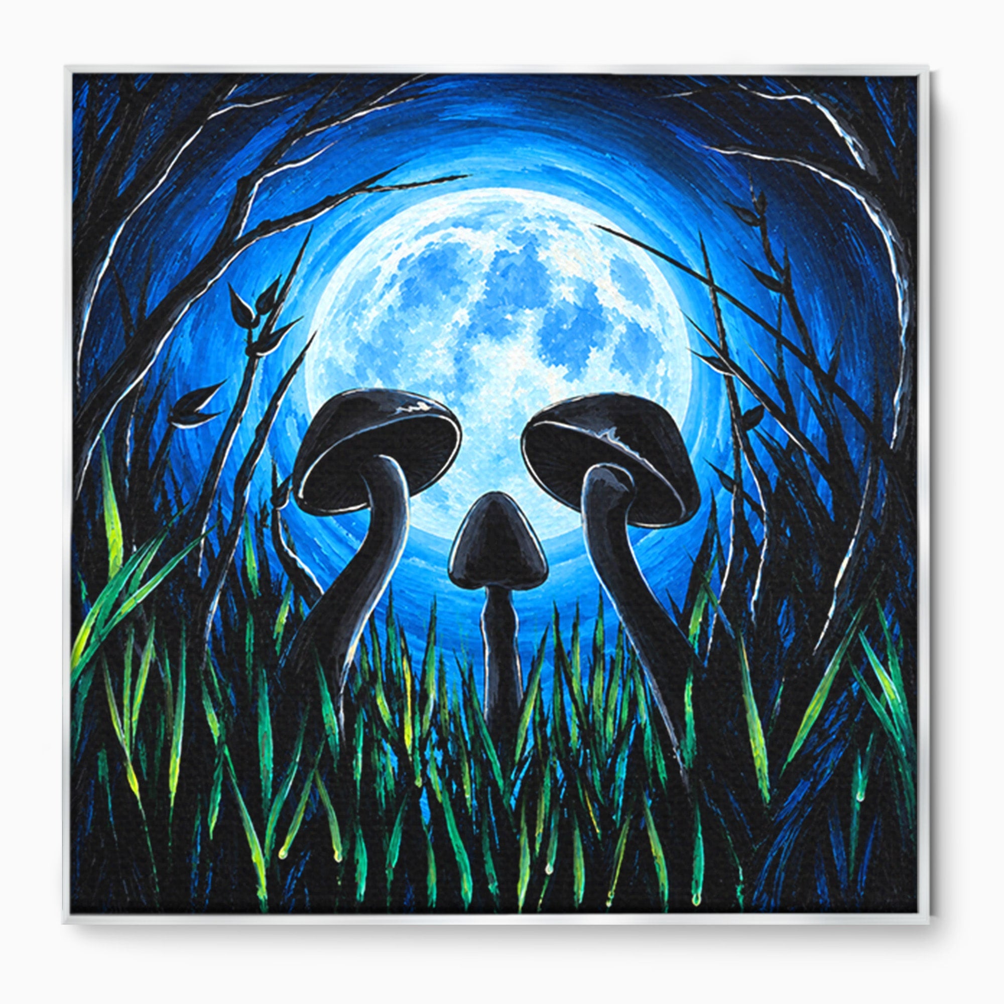 Tablou Canvas Premium LuxCanva® U1075, Ciuperci Sub Luna Plina, Noapte, Natura, Misterios, Ciuperci, Luna, Living, Culori Vibrante