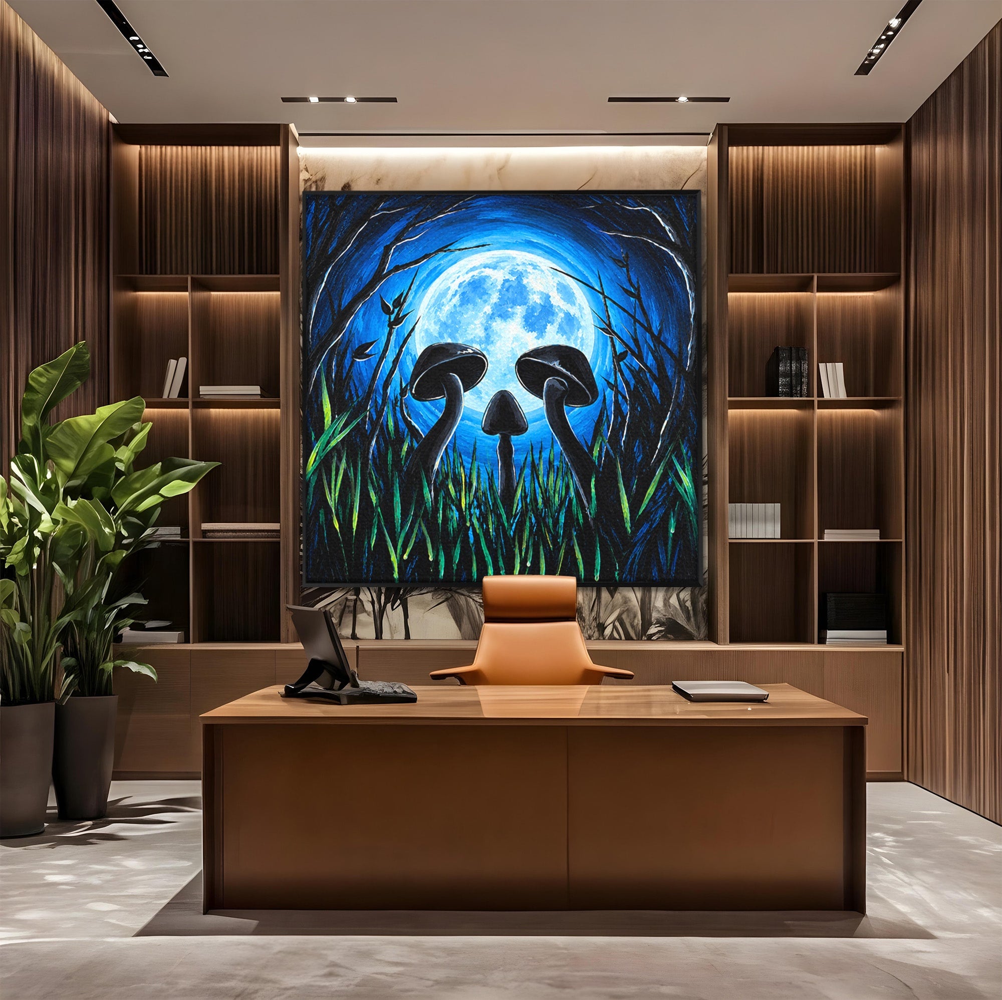 Tablou Canvas Premium LuxCanva® U1075, Ciuperci Sub Luna Plina, Noapte, Natura, Misterios, Ciuperci, Luna, Living, Culori Vibrante