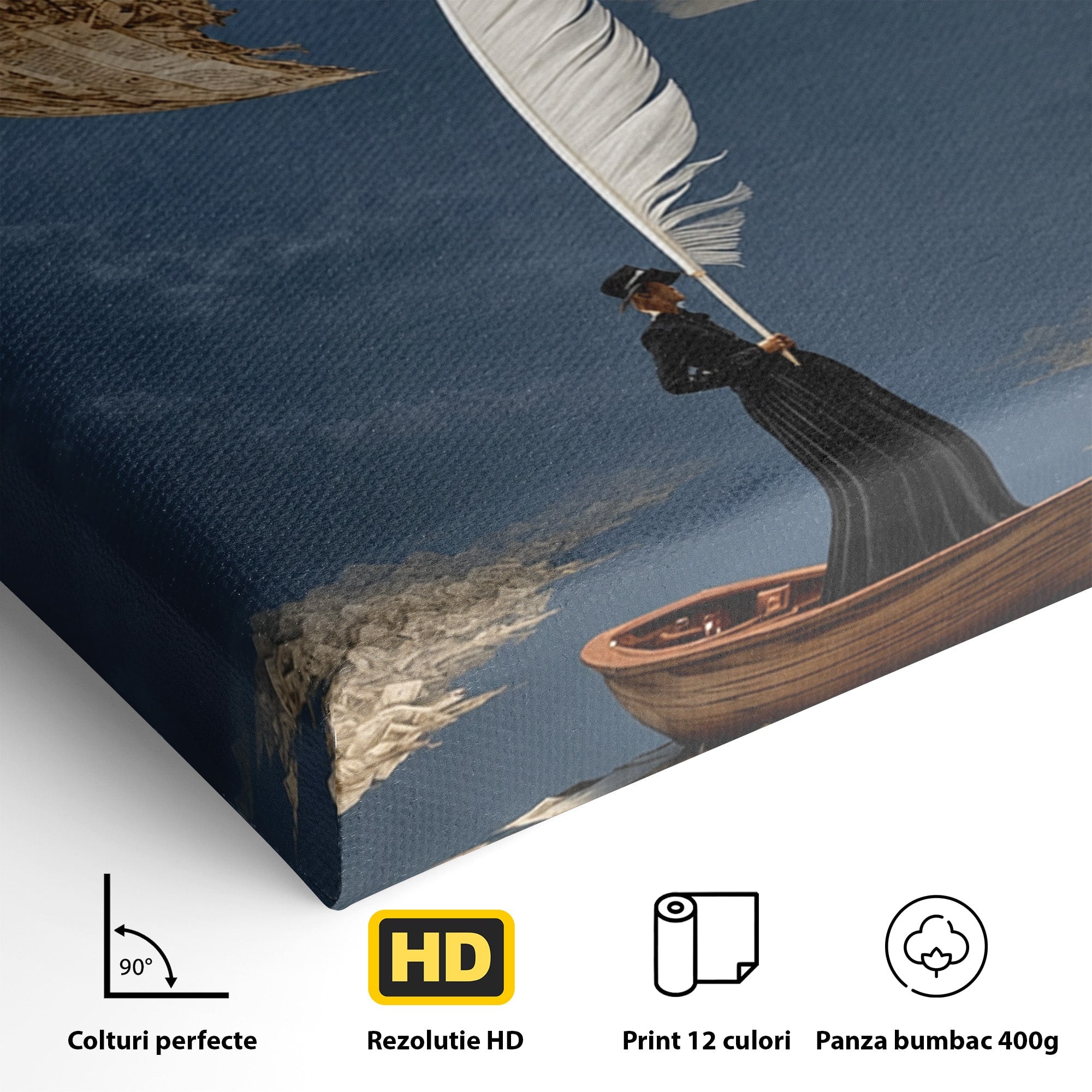 Tablou Canvas Premium LuxCanva® U1076, Fata Lunii, Surrealism, Luna, Chip, Barca, Cer, Living, Culori Vibrante
