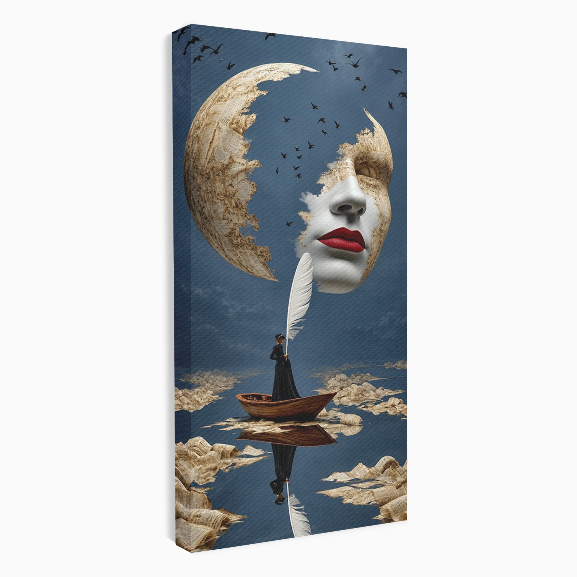 Tablou Canvas Premium LuxCanva® U1076, Fata Lunii, Surrealism, Luna, Chip, Barca, Cer, Living, Culori Vibrante