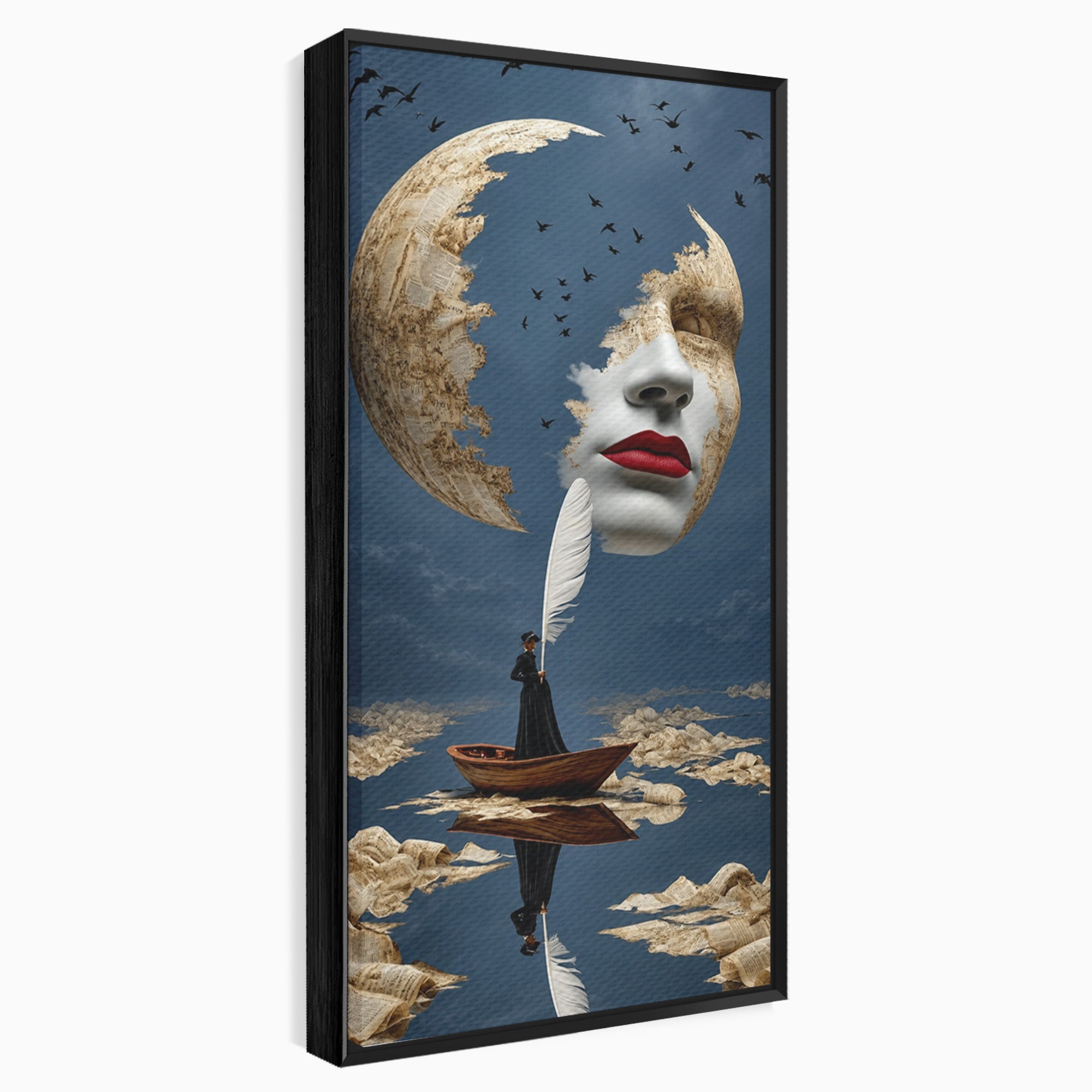 Tablou Canvas Premium LuxCanva® U1076, Fata Lunii, Surrealism, Luna, Chip, Barca, Cer, Living, Culori Vibrante