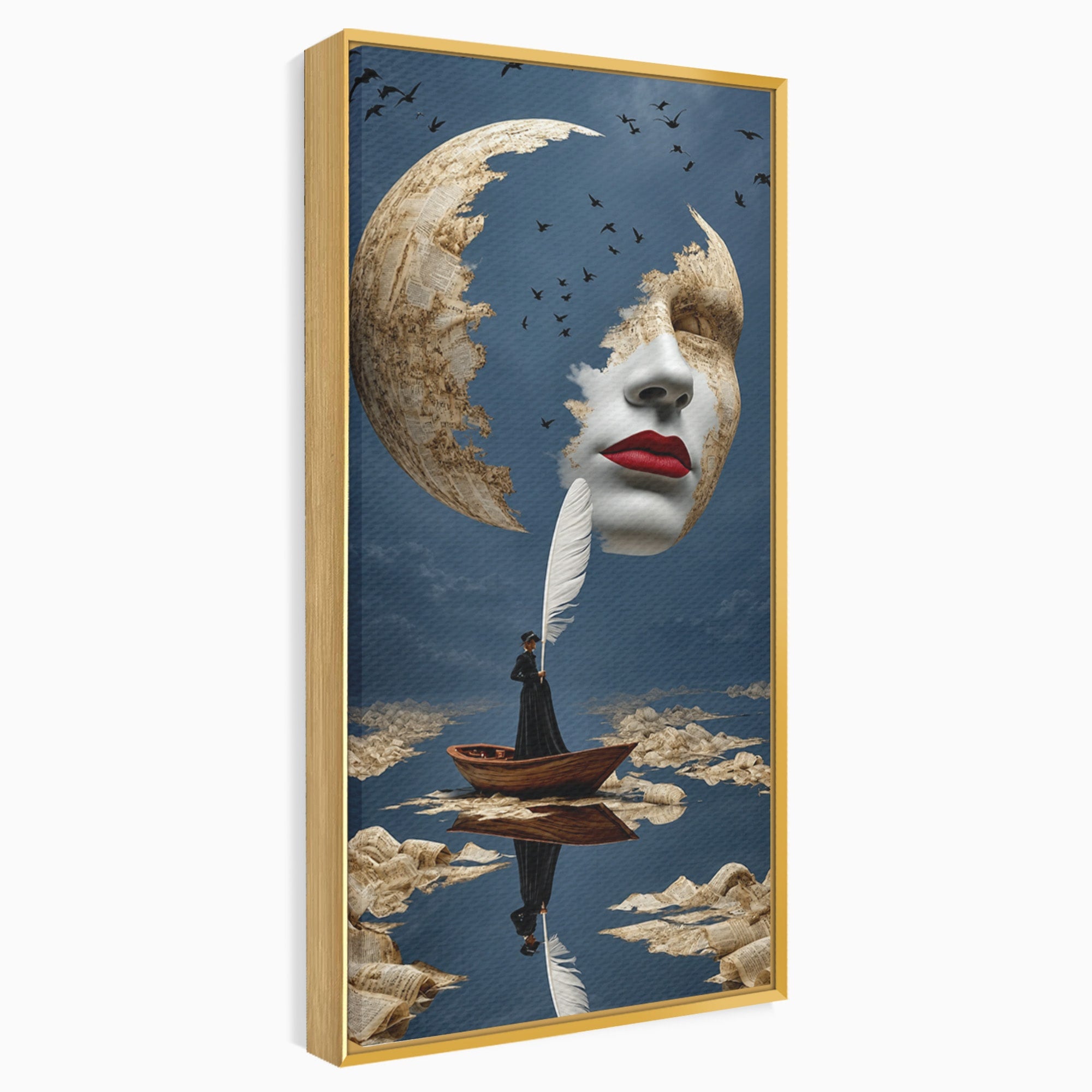 Tablou Canvas Premium LuxCanva® U1076, Fata Lunii, Surrealism, Luna, Chip, Barca, Cer, Living, Culori Vibrante