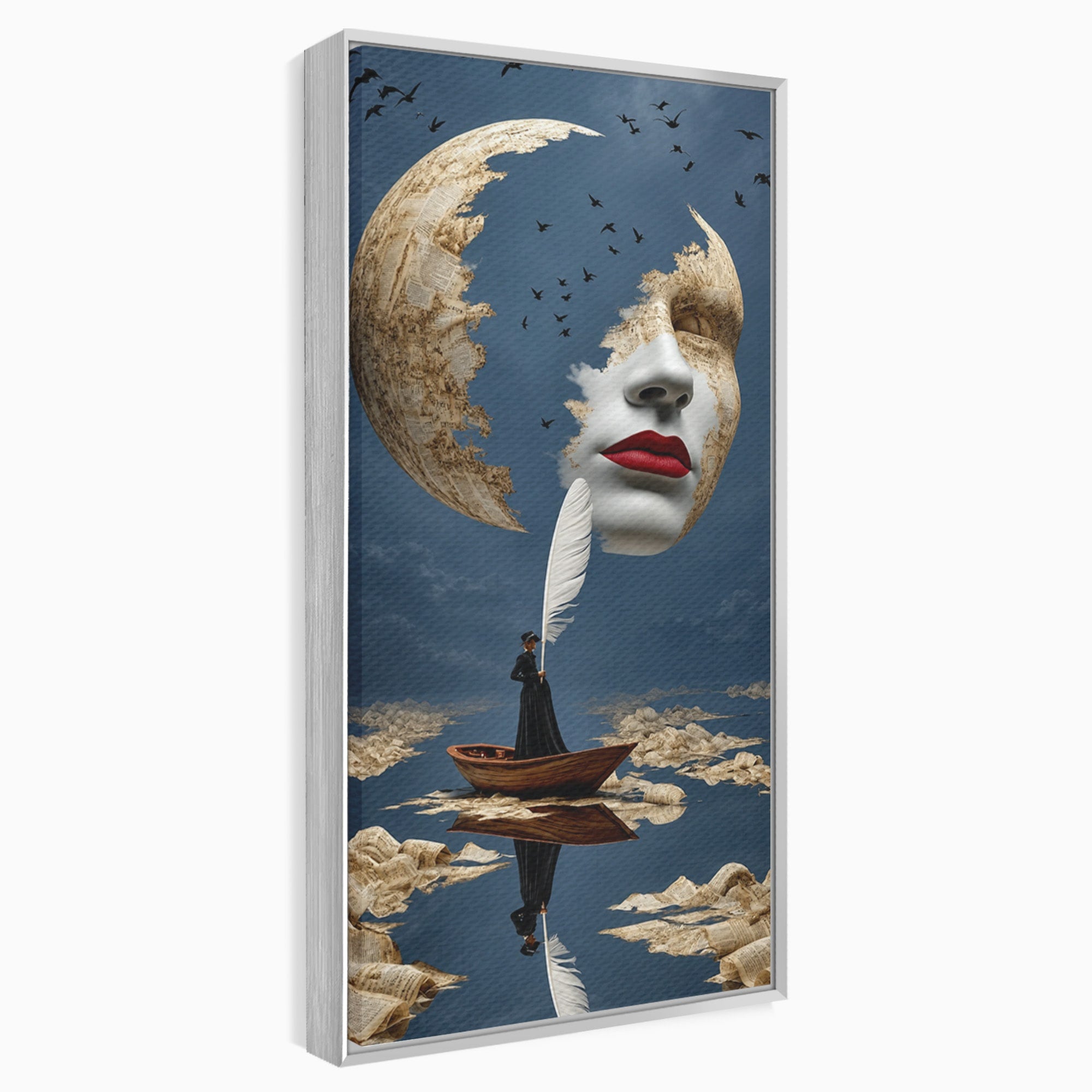 Tablou Canvas Premium LuxCanva® U1076, Fata Lunii, Surrealism, Luna, Chip, Barca, Cer, Living, Culori Vibrante