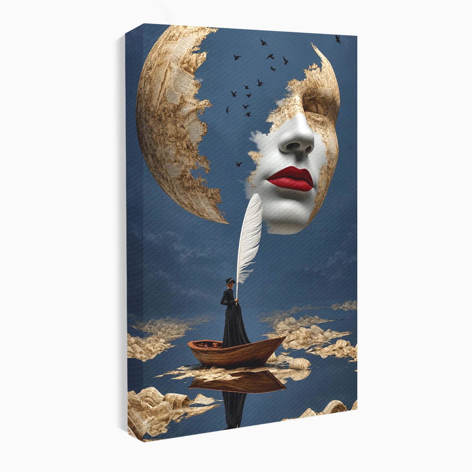 Tablou Canvas Premium LuxCanva® U1076, Fata Lunii, Surrealism, Luna, Chip, Barca, Cer, Living, Culori Vibrante